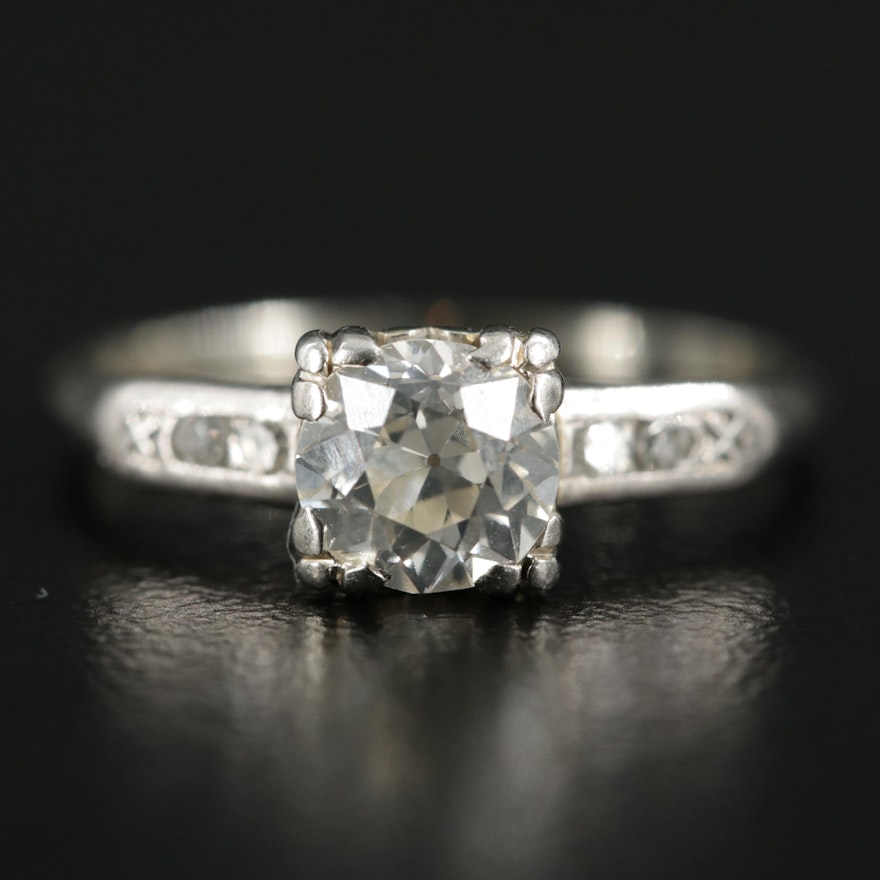 Circa 1930s Jabel 18K White Gold Diamond Ring