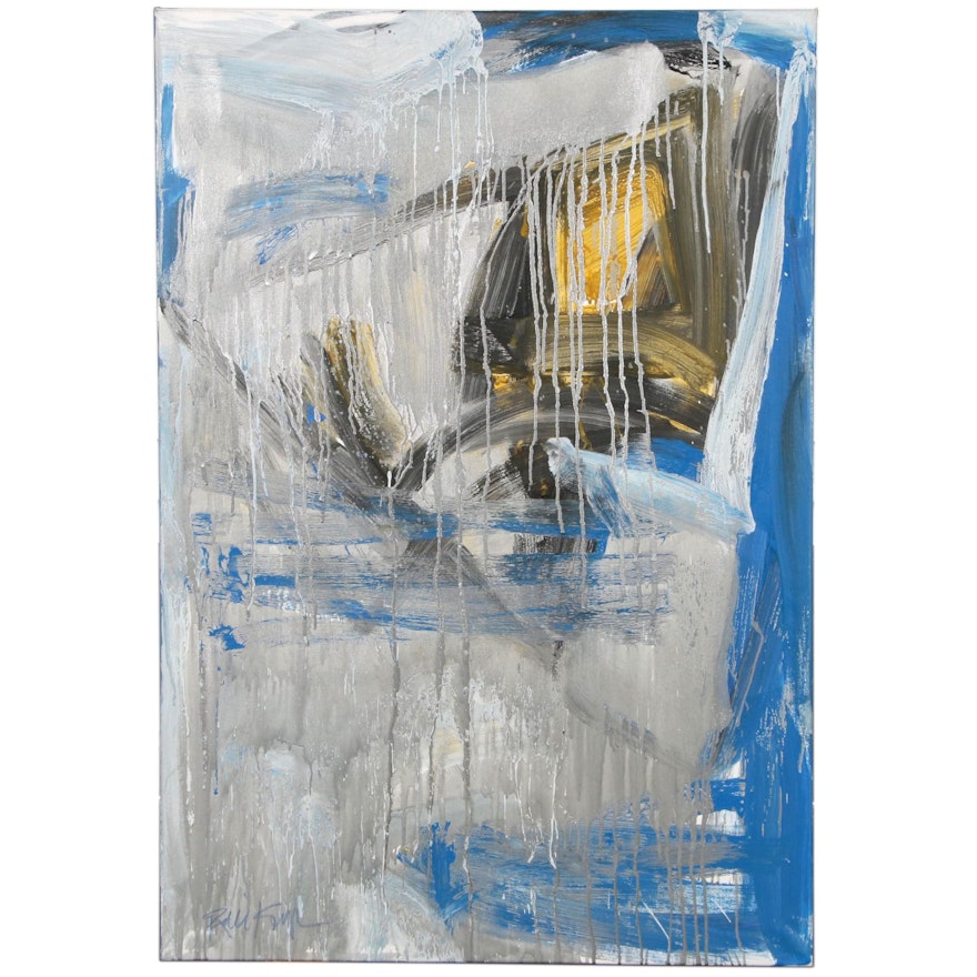 Robbie Kemper Abstract Acrylic Painting "Metallic Silver Monumental"