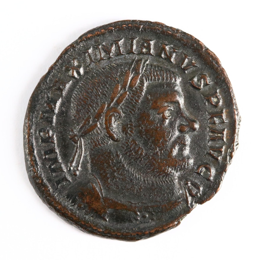 Ancient Roman Imperial AE Follis Coin of Maximianus, ca. 302 A.D.