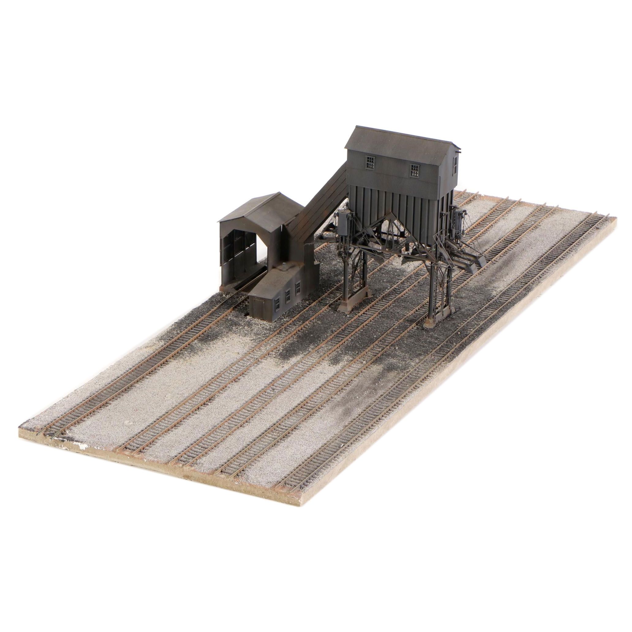 Handcrafted Brass Model Train Mining Coal Station with Conveyor Belt