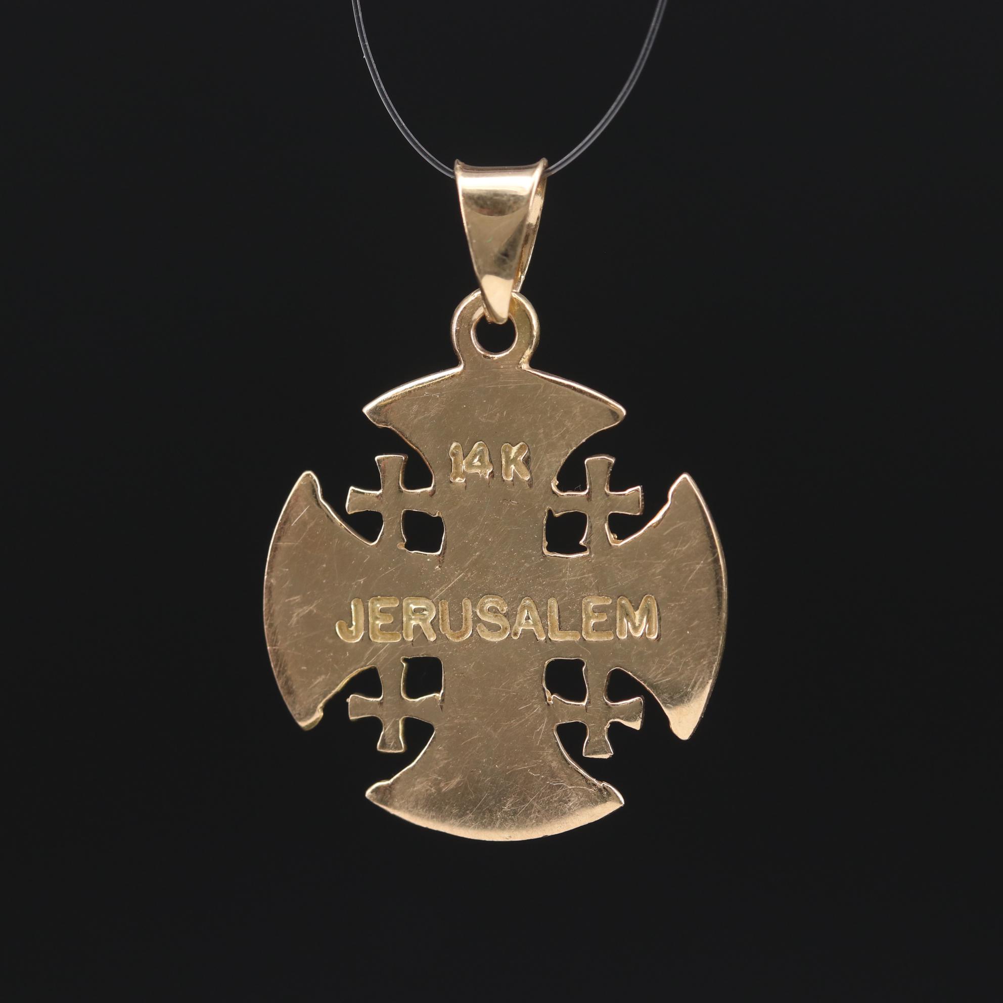 14K Gold Jerusalem Cross Pendant