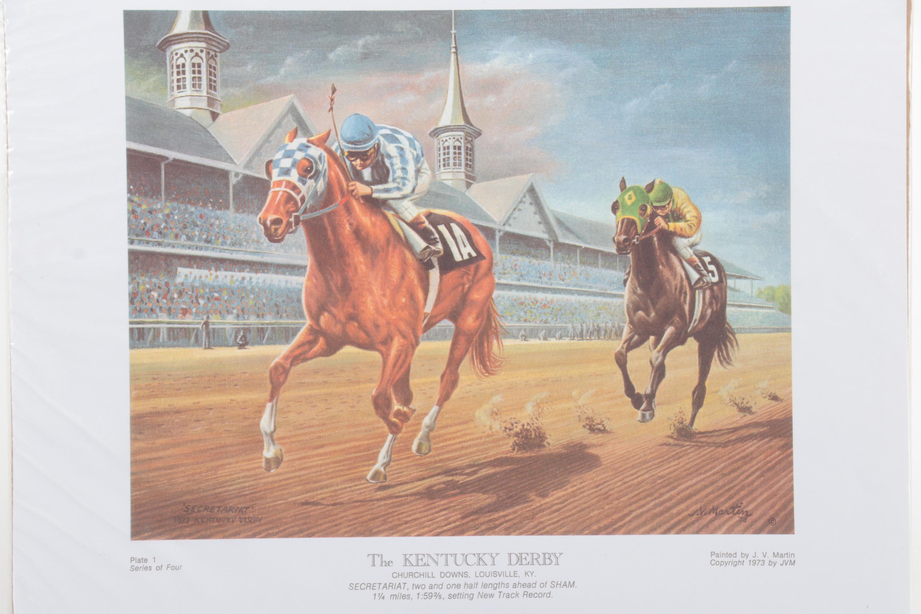 Triple Crown Winner Secretariat Portrait and Action Prints, Artist J.V. Martin