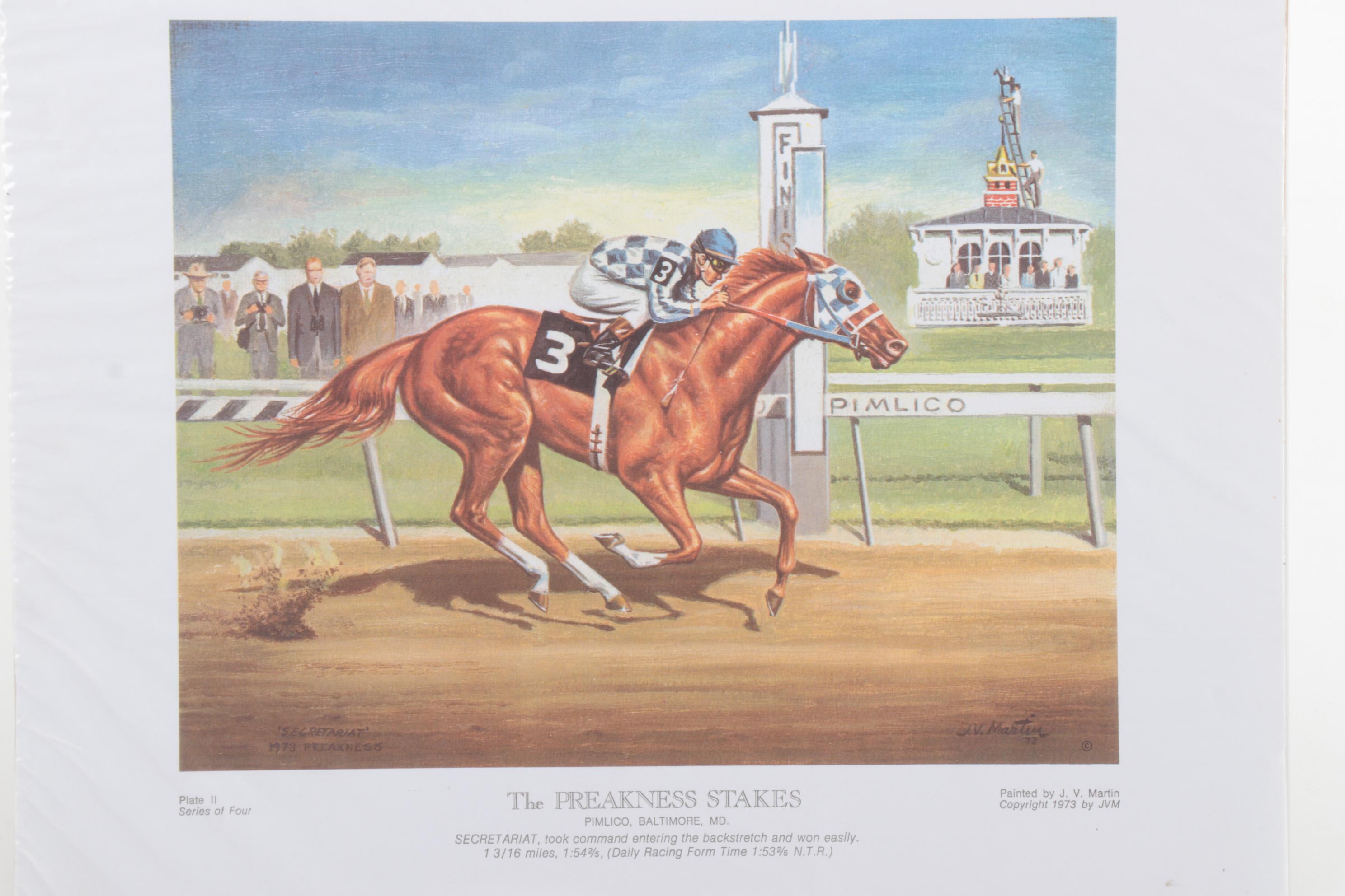 Triple Crown Winner Secretariat Portrait and Action Prints, Artist J.V. Martin