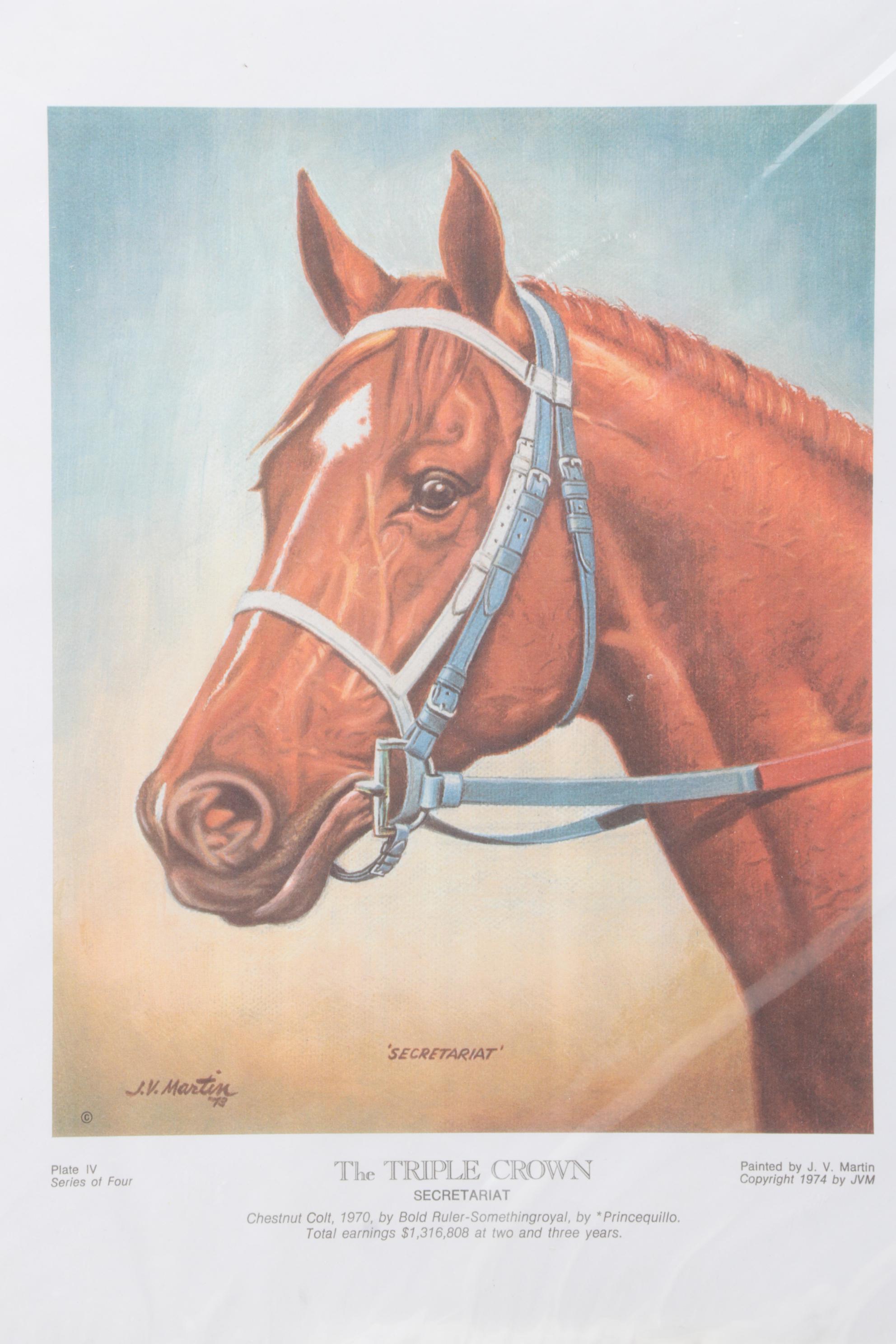 Triple Crown Winner Secretariat Portrait and Action Prints, Artist J.V. Martin