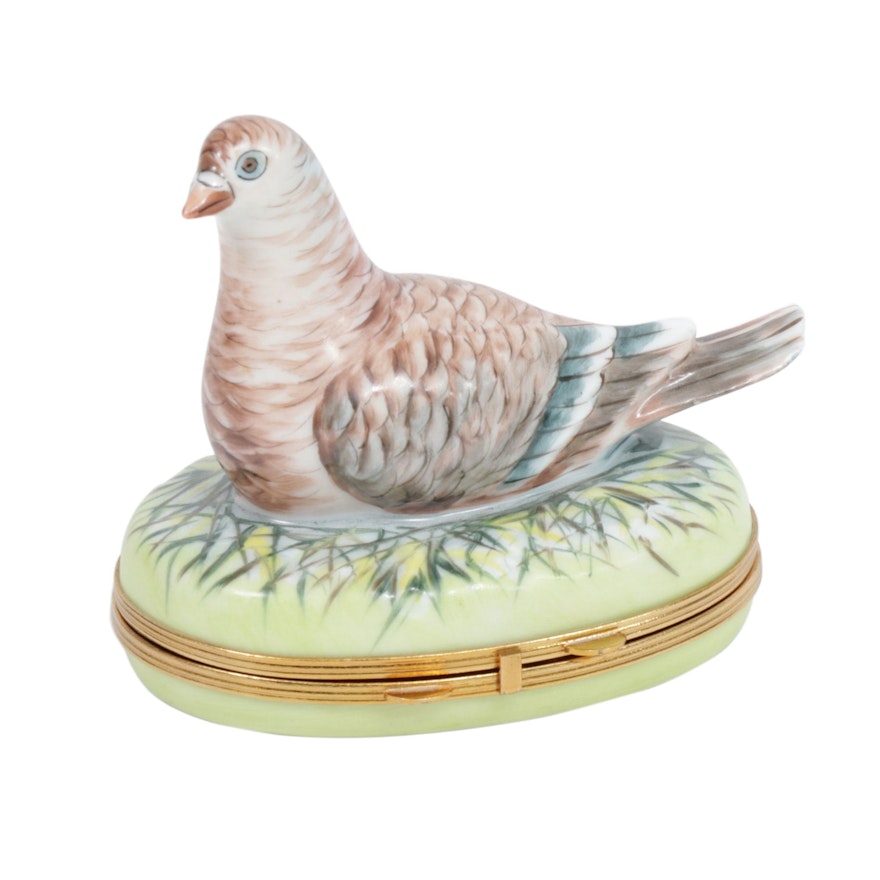 Chamart Hand-Painted Porcelain Bird in Nest Limoges Box