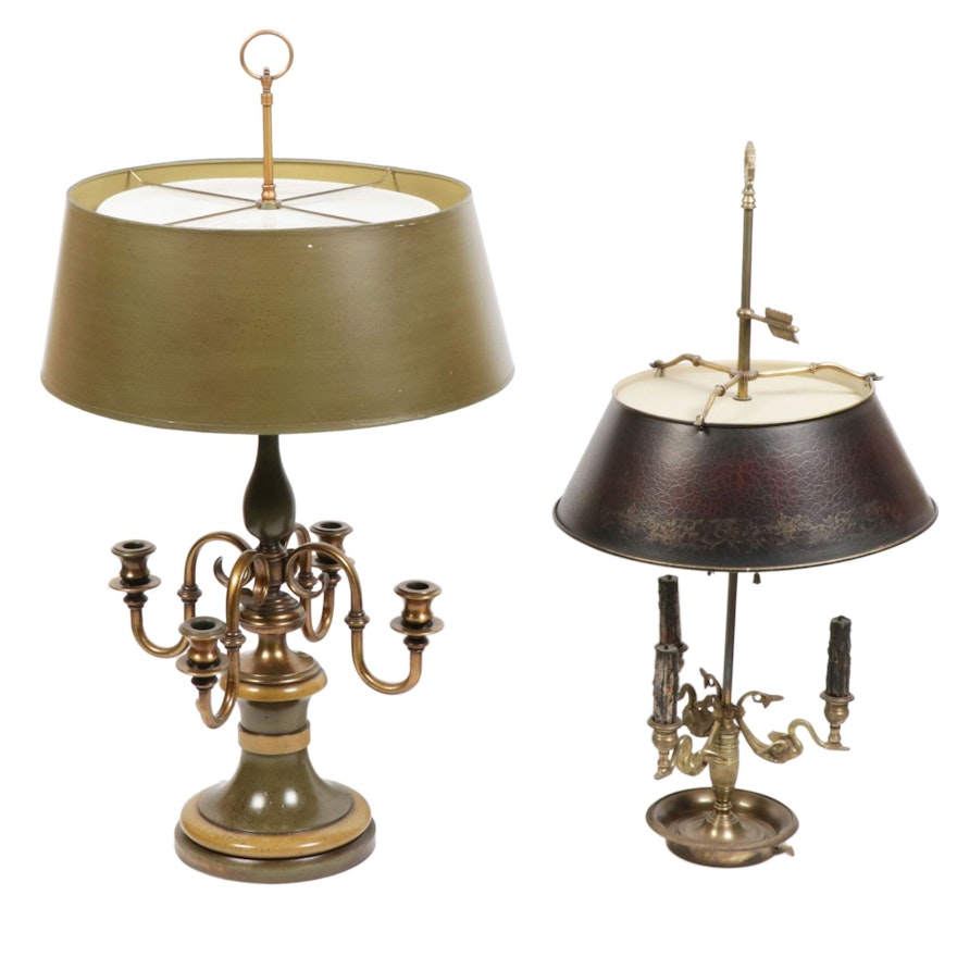 Brass and Metal Candelabra Table Lamps, Mid-20th Century