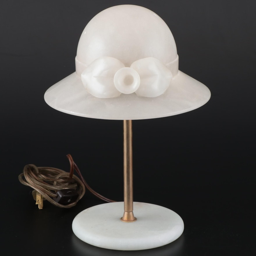 Italian Carved Alabaster Hatstand Table Lamp, Mid to Late 20th Century