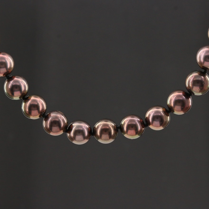 Strand of Copper Brown Pearls with 14K Yellow Gold Clasp
