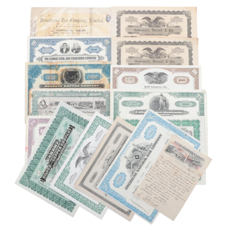 Industry Stock Certificates Including Ranicherra Tea Company