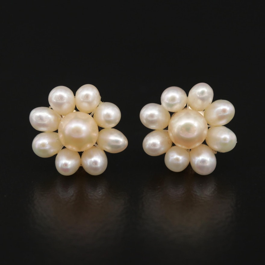 14K Yellow Gold Pearl Earrings