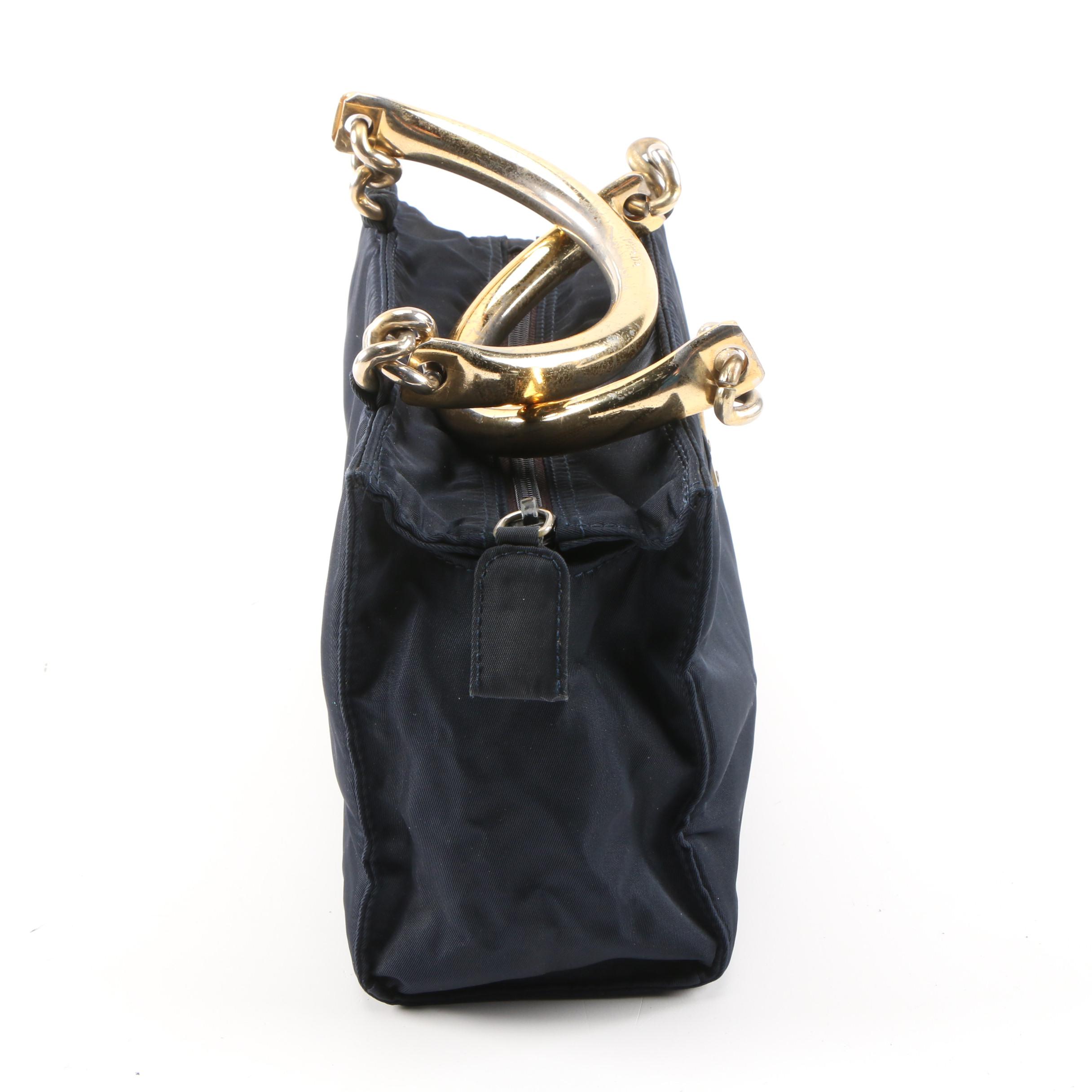 Prada Midnight Blue Tessuto Nylon Bracelet Handle Bag