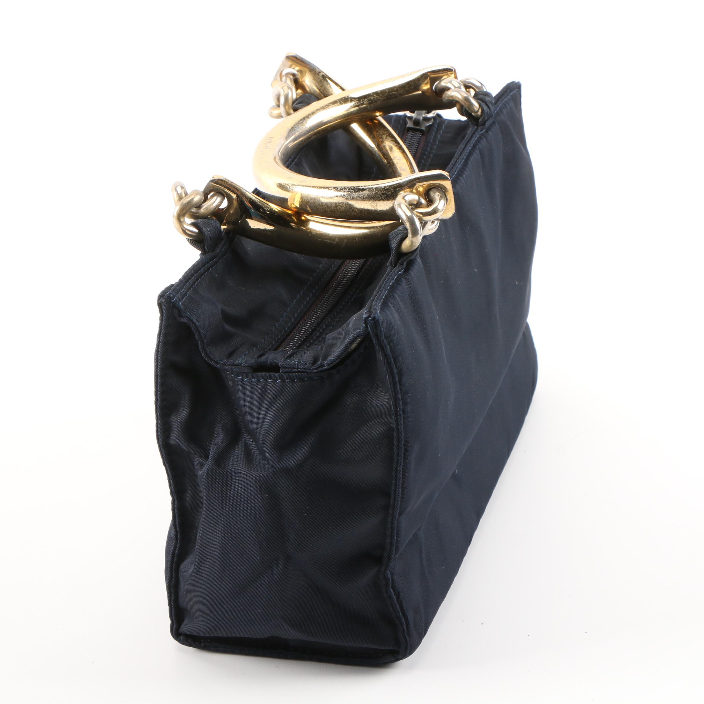 Prada Midnight Blue Tessuto Nylon Bracelet Handle Bag