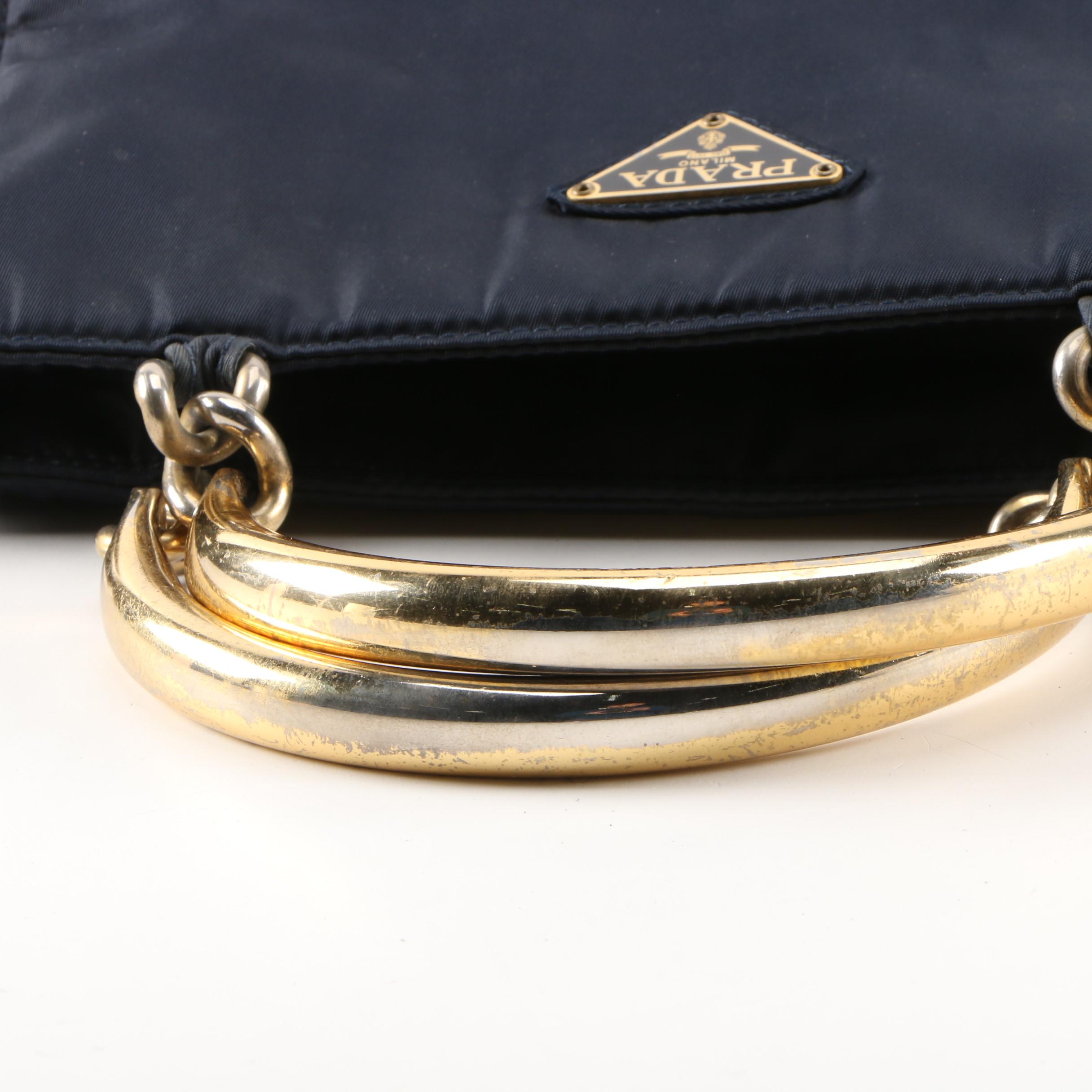 Prada Midnight Blue Tessuto Nylon Bracelet Handle Bag
