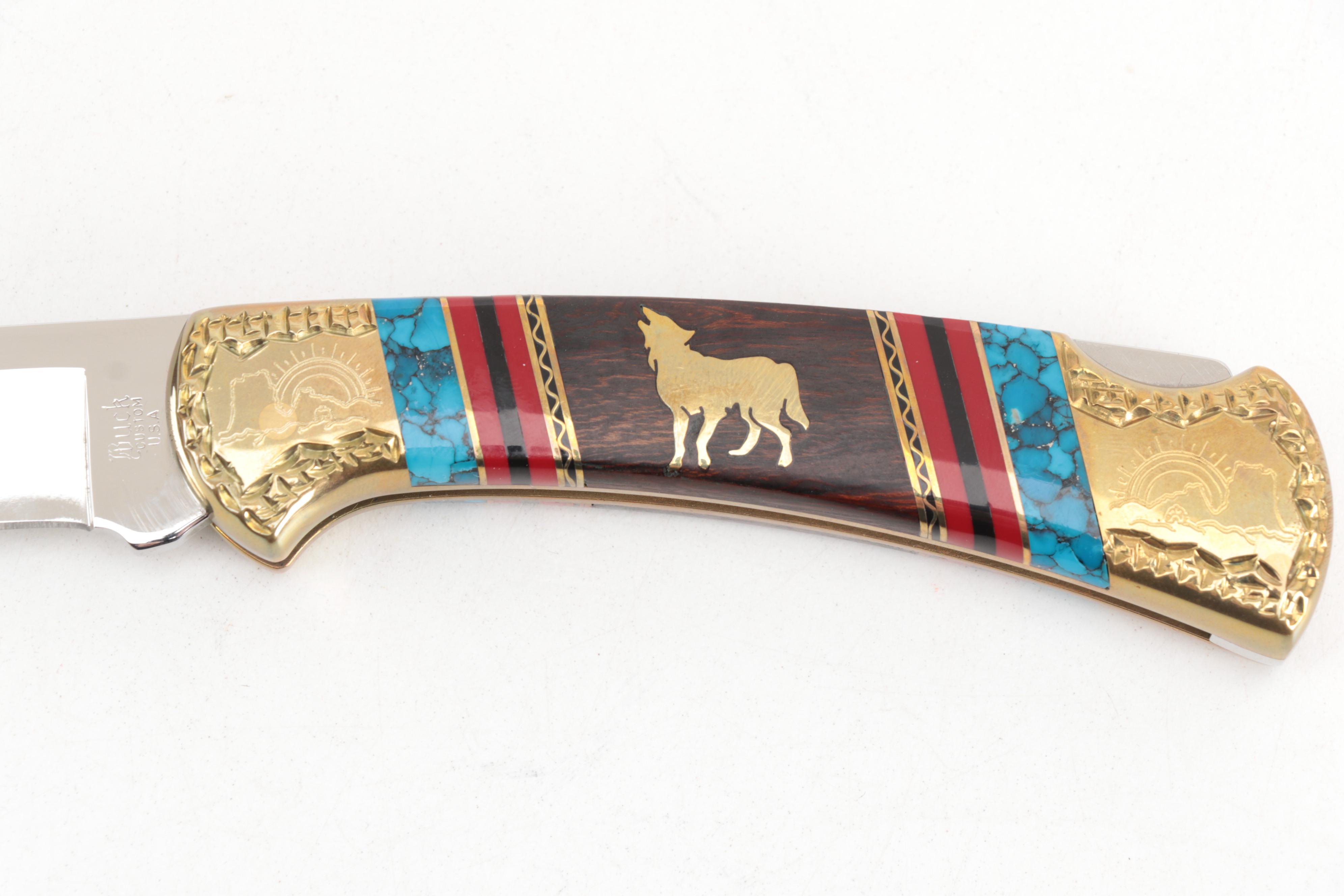 Buck Custom Handmade Turquoise Knife by Navajo Artist Dave Yellowhorse with Case