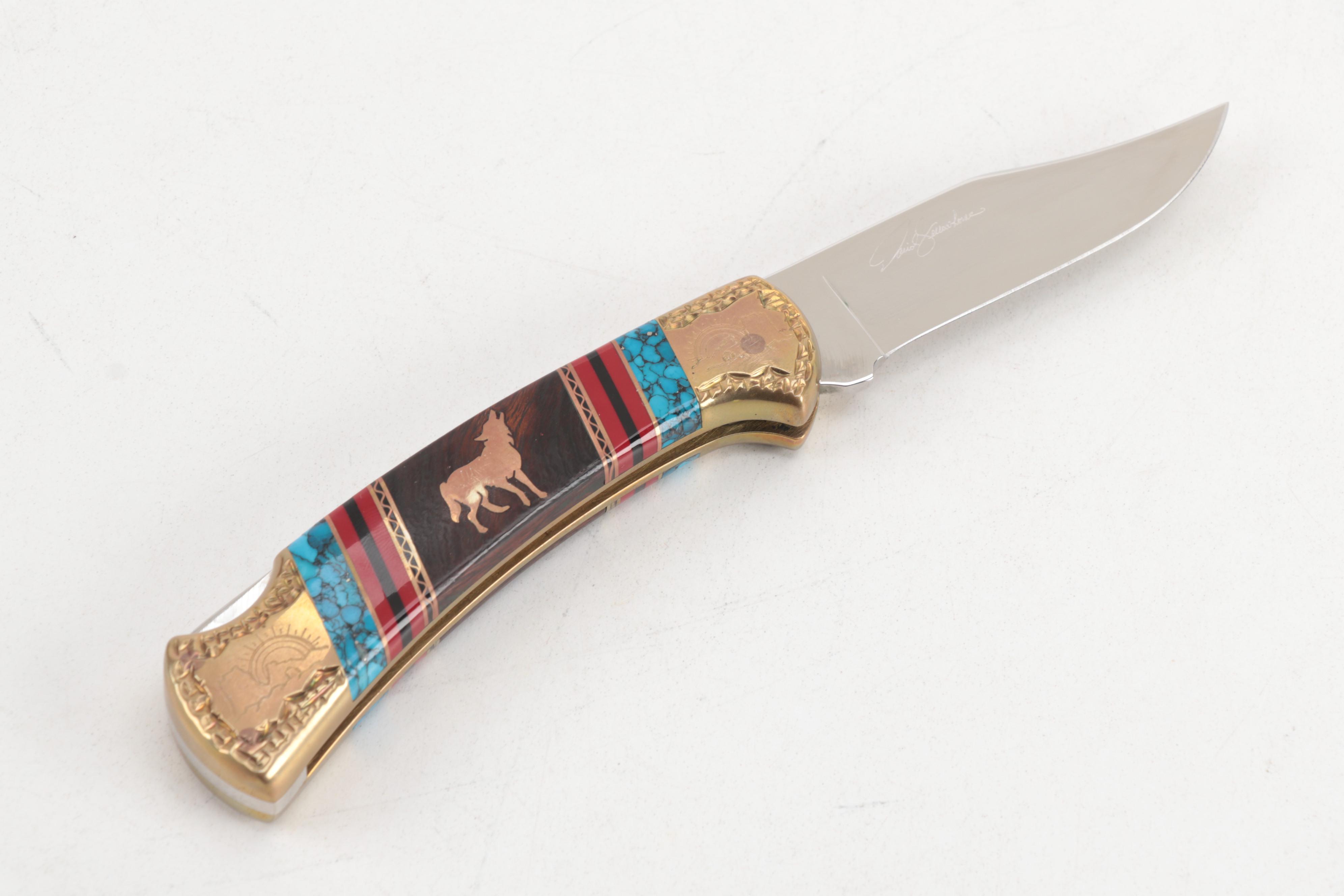 Buck Custom Handmade Turquoise Knife by Navajo Artist Dave Yellowhorse with Case