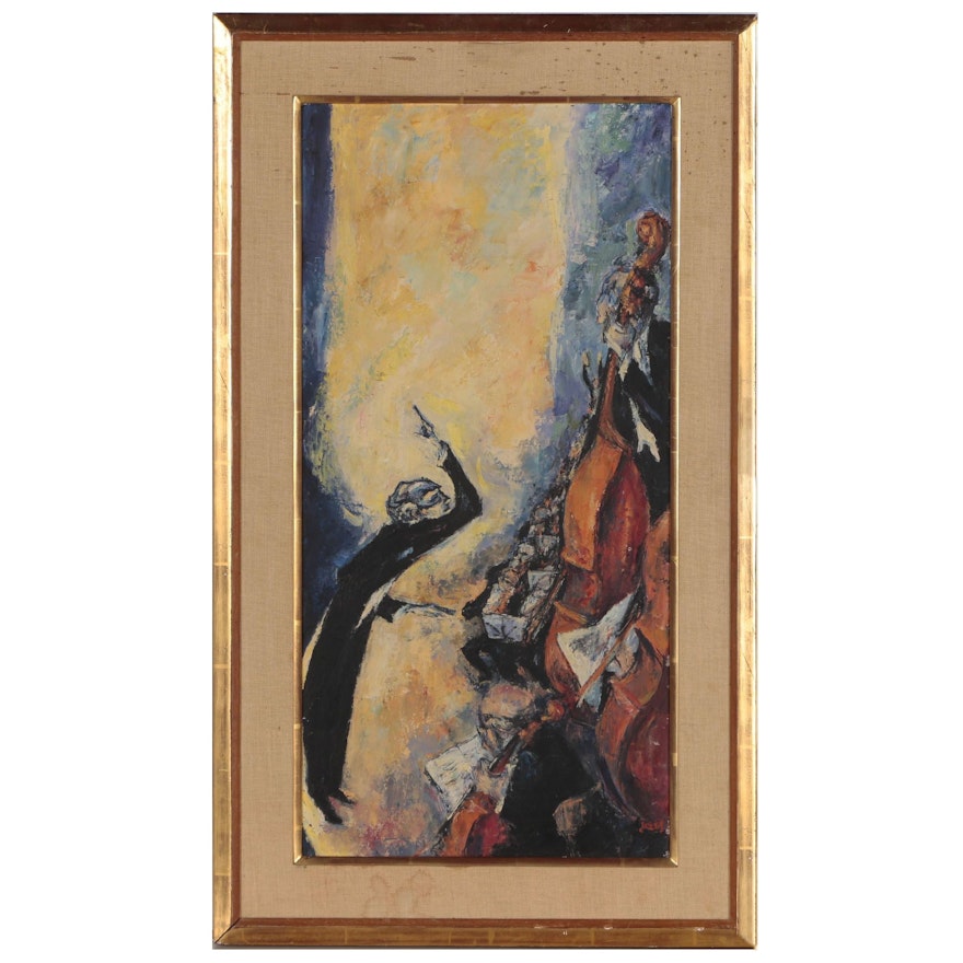 Mervin Jules Oil and Encaustic Painting "Concert"