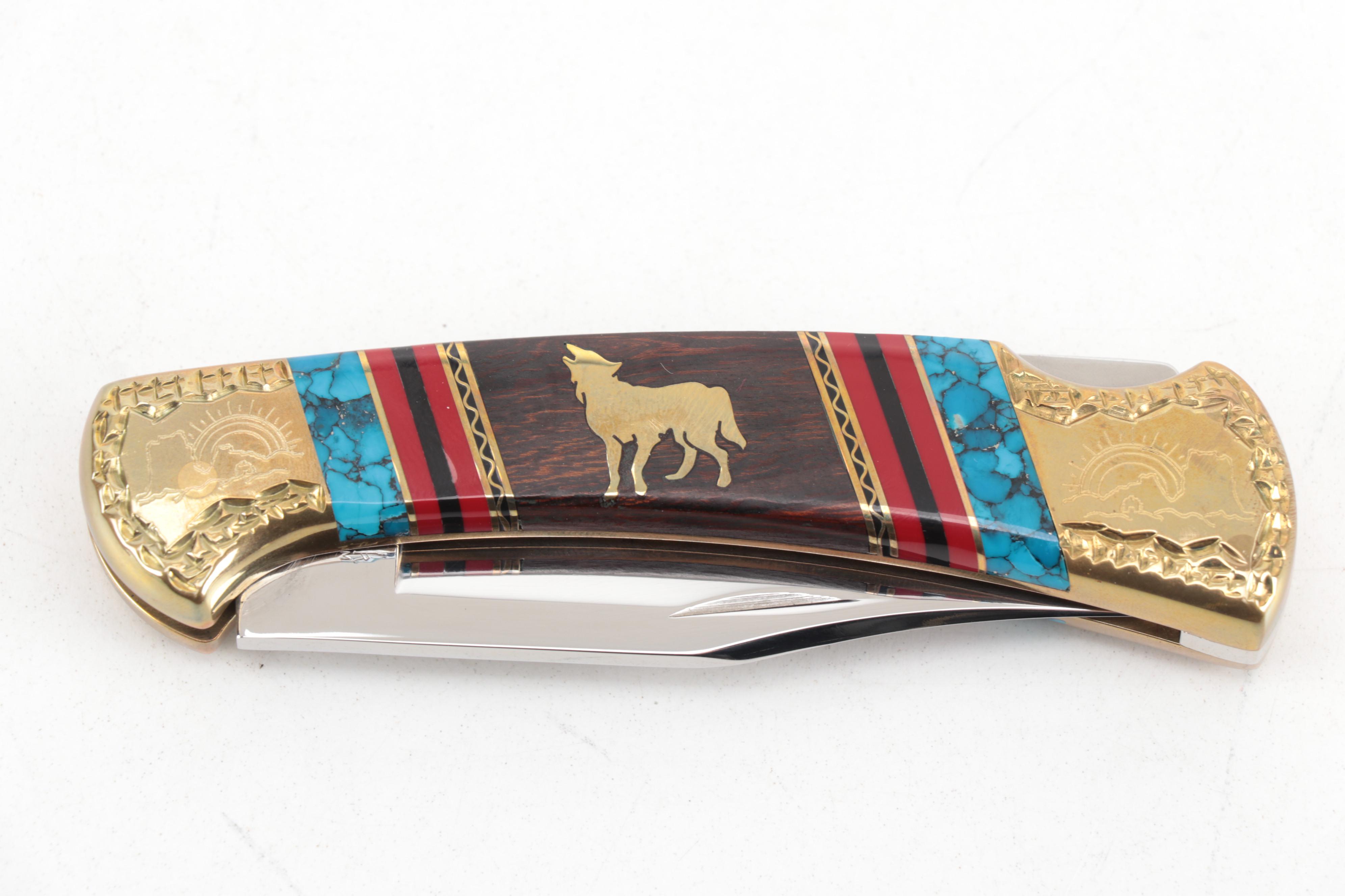 Buck Custom Handmade Turquoise Knife by Navajo Artist Dave Yellowhorse with Case