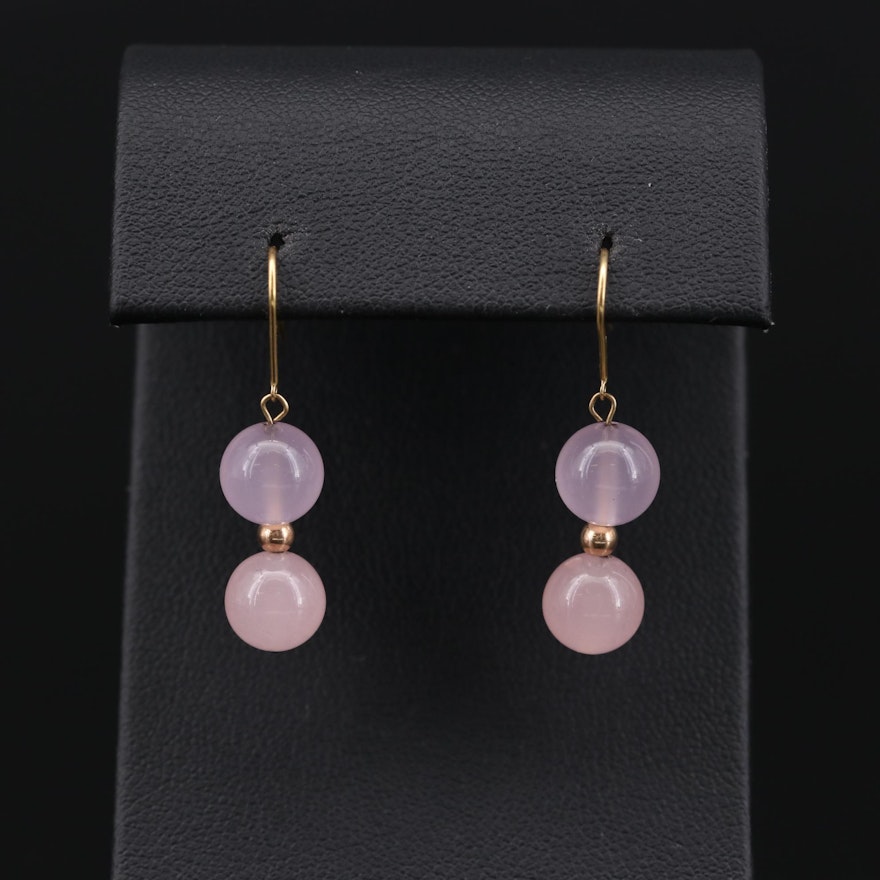 10K Yellow Gold Rose Quartz Dangle Earrings