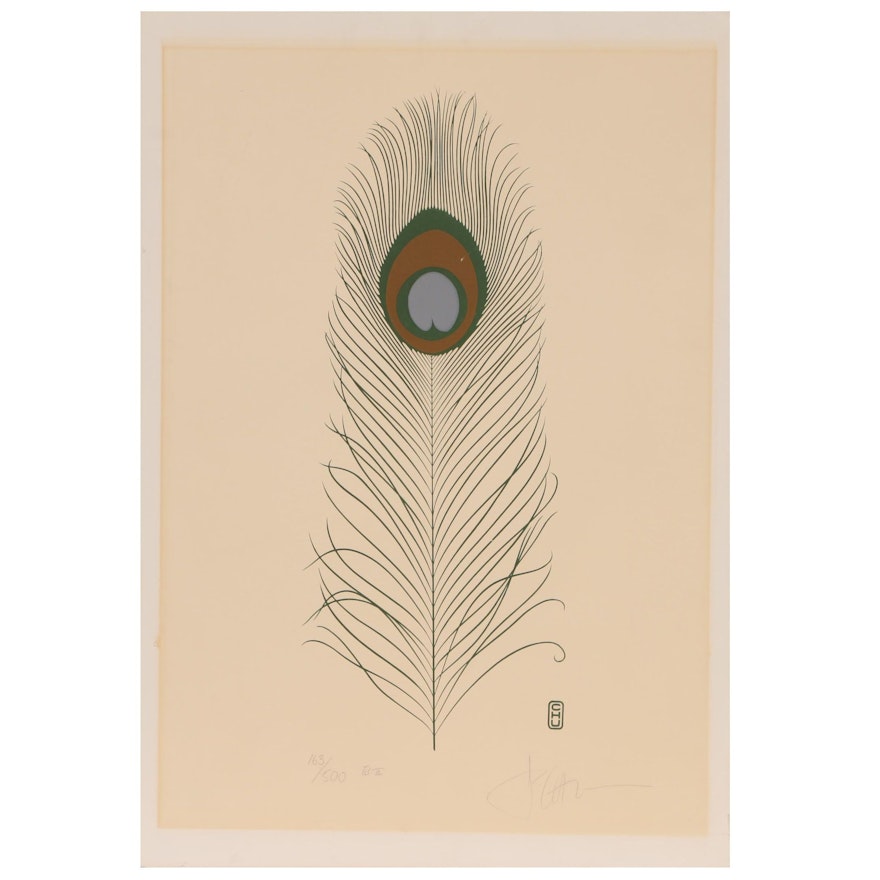 P. Chu Serigraph of Peacock Feather