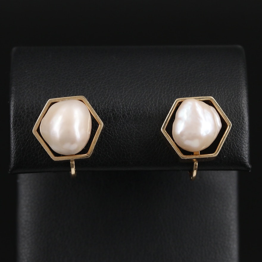 14K Yellow Gold Pearl Earrings