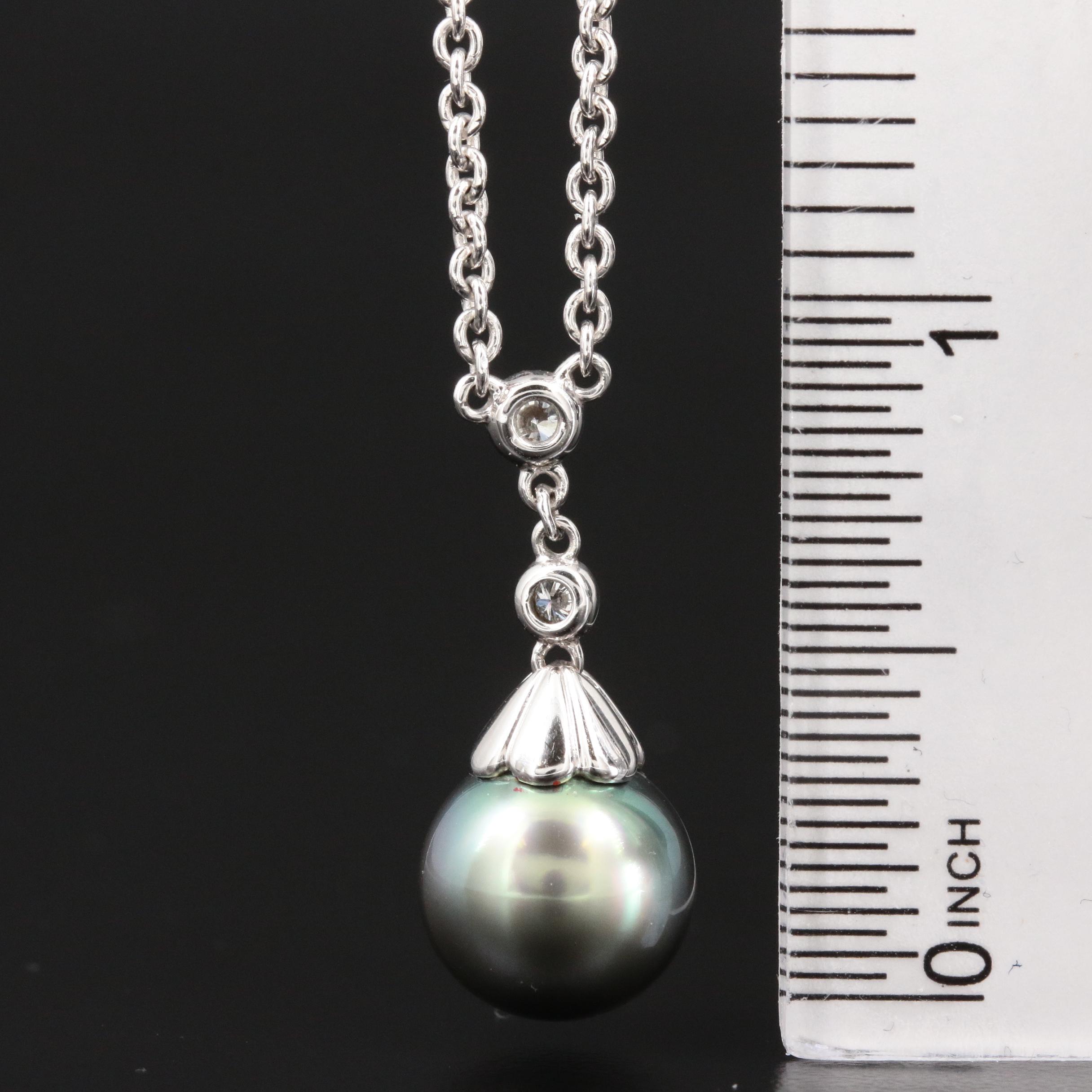 14K Gold Pearl and Diamond Station Necklace