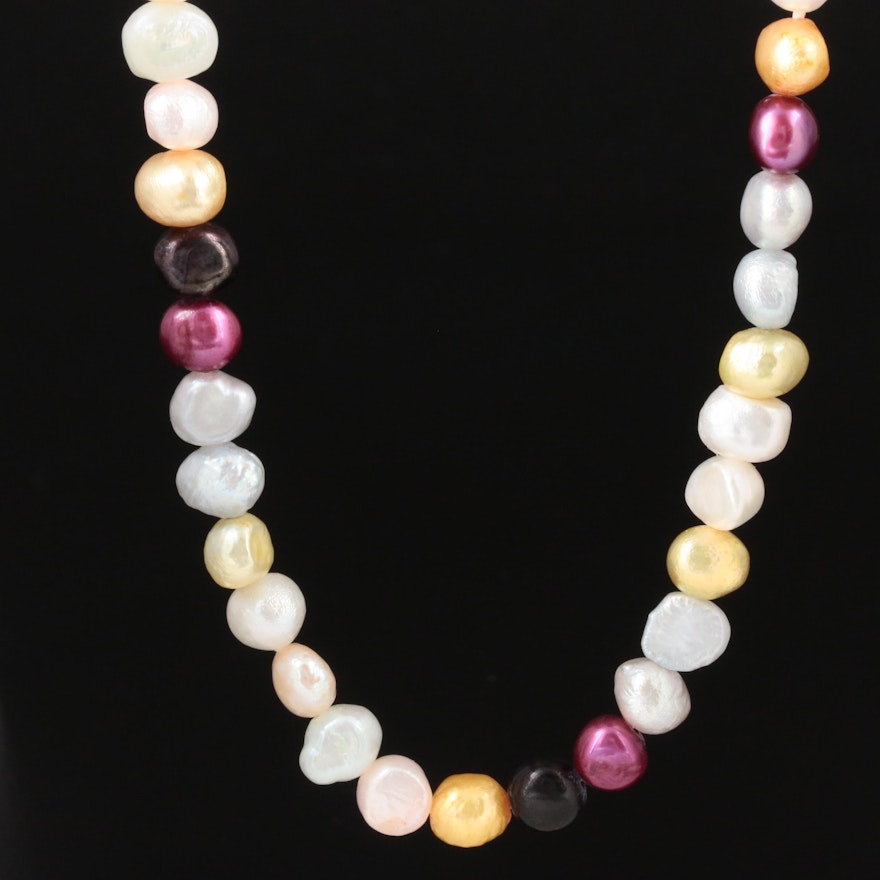 Multi-Color Cultured Pearl Strand Necklace with 14K Yellow Gold Clasp