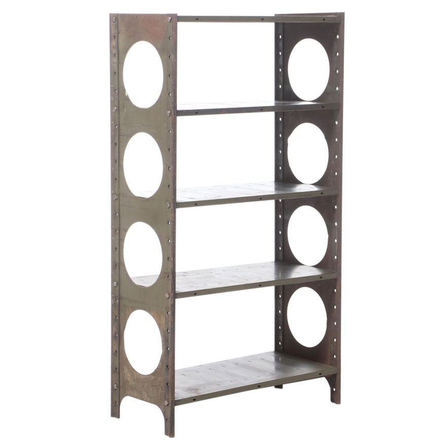 Industrial Green Steel Four-Tier Shelving Unit, 20th Century