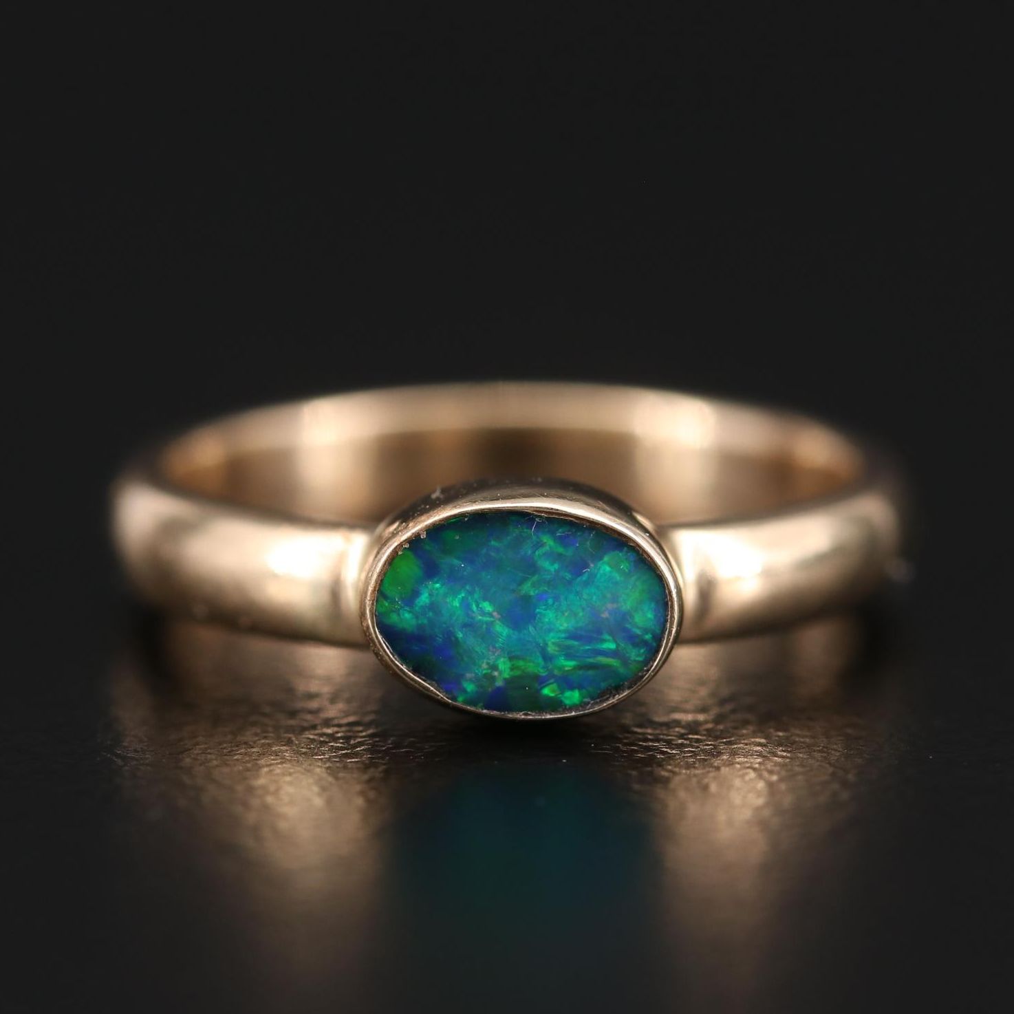 14K Yellow Gold Bezel Set Opal Doublet Ring
