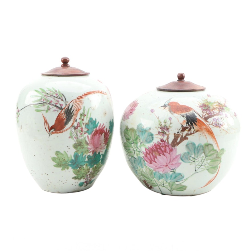 Chinese Porcelain Melon Jars with Phoenix Motifs and Inscriptions