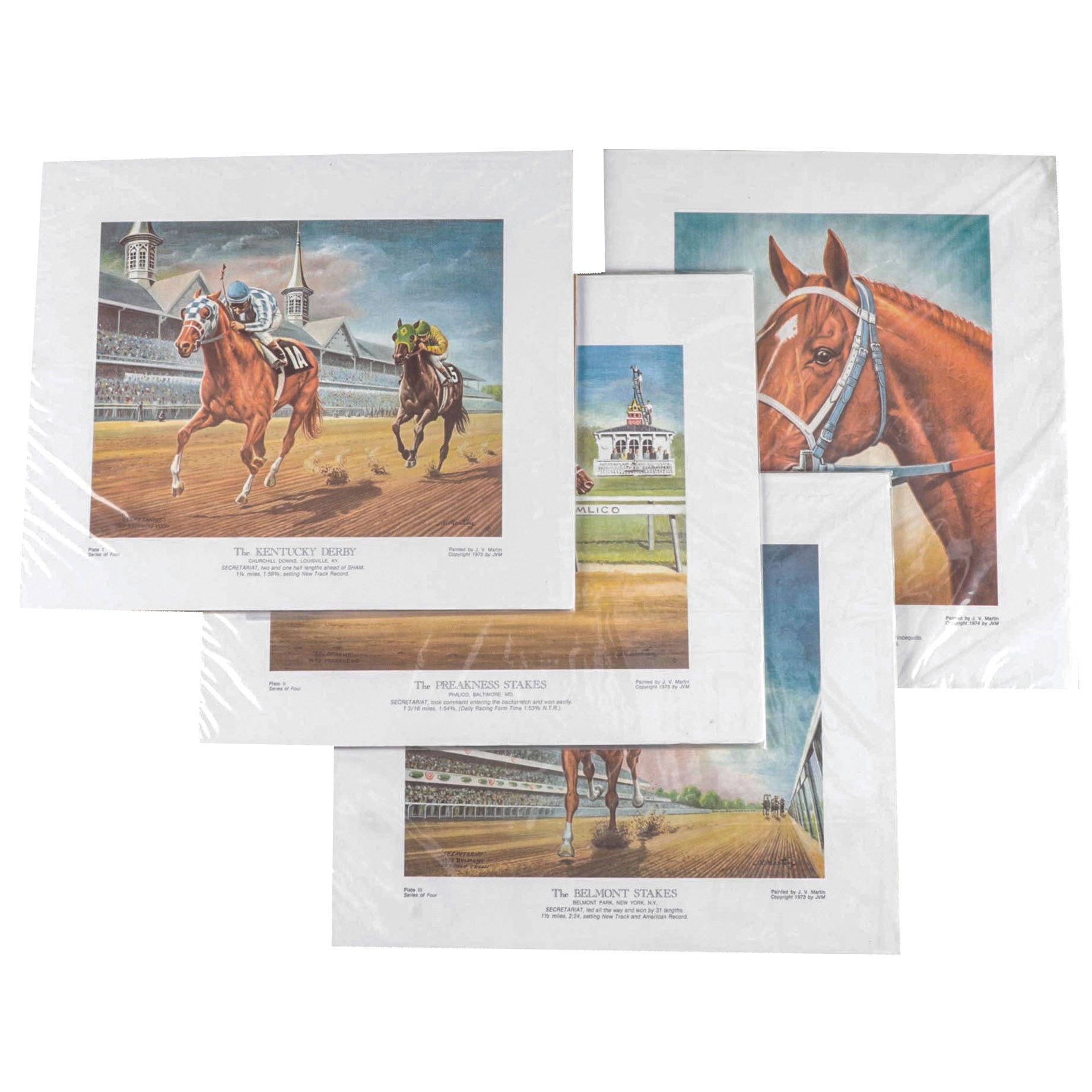 Triple Crown Winner Secretariat Portrait and Action Prints, Artist J.V. Martin