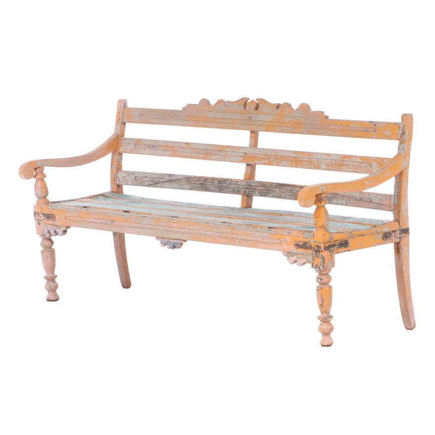 Painted Wooden Patio Bench, Early 20th Century