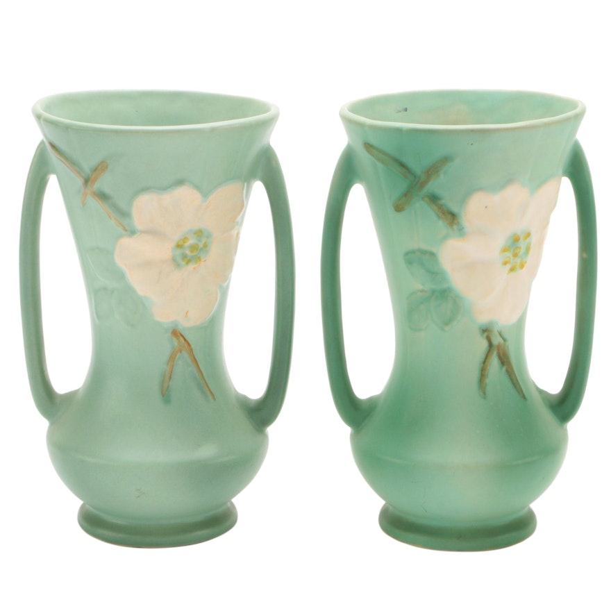 Weller Pottery "Wild Rose" Handled Vases, 20th Century