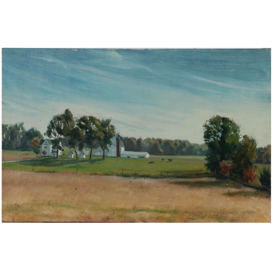 John T. Eiseman Oil Painting of a Farm Pasture