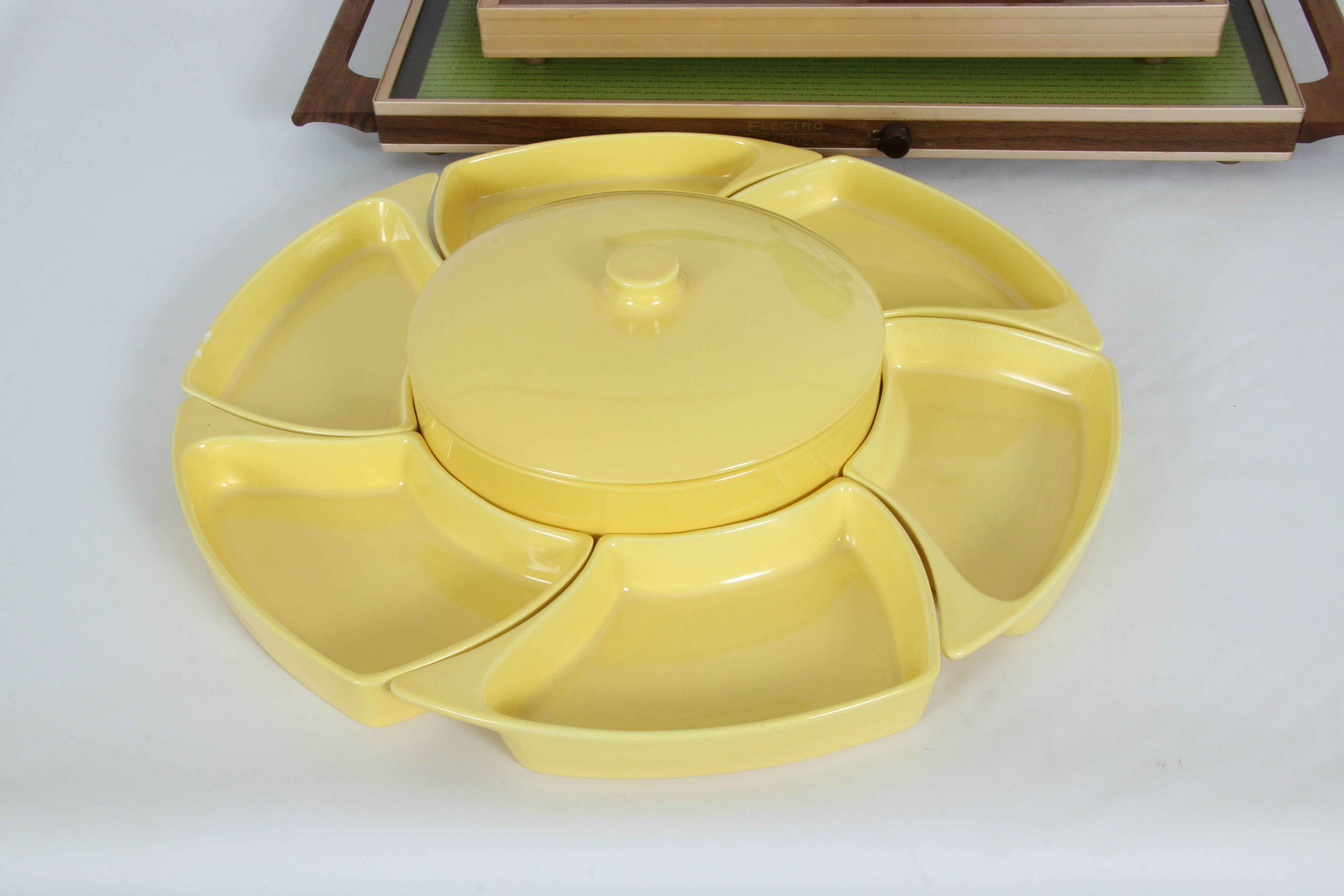 Santa Anita Ware Ceramic Dip Tray with Other Electric Serveware, Mid-20th C.