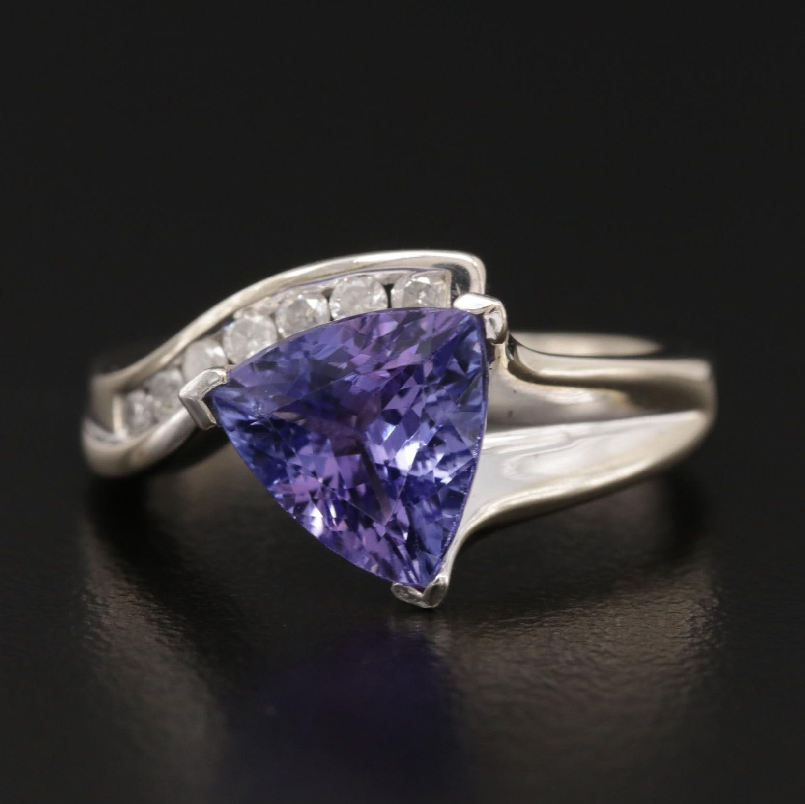 14K White Gold 1.76 CT Tanzanite and Diamond Ring