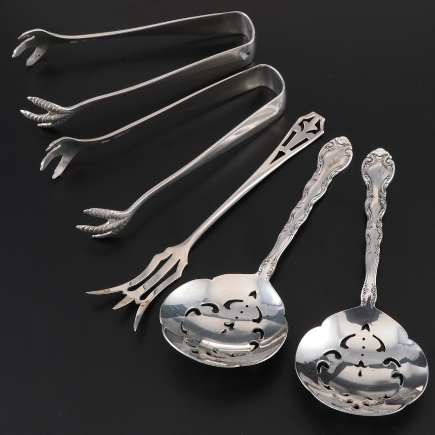 Alvin "French Scroll" Sterling Bonbon Spoons with Dominick & Haff Tongs and More