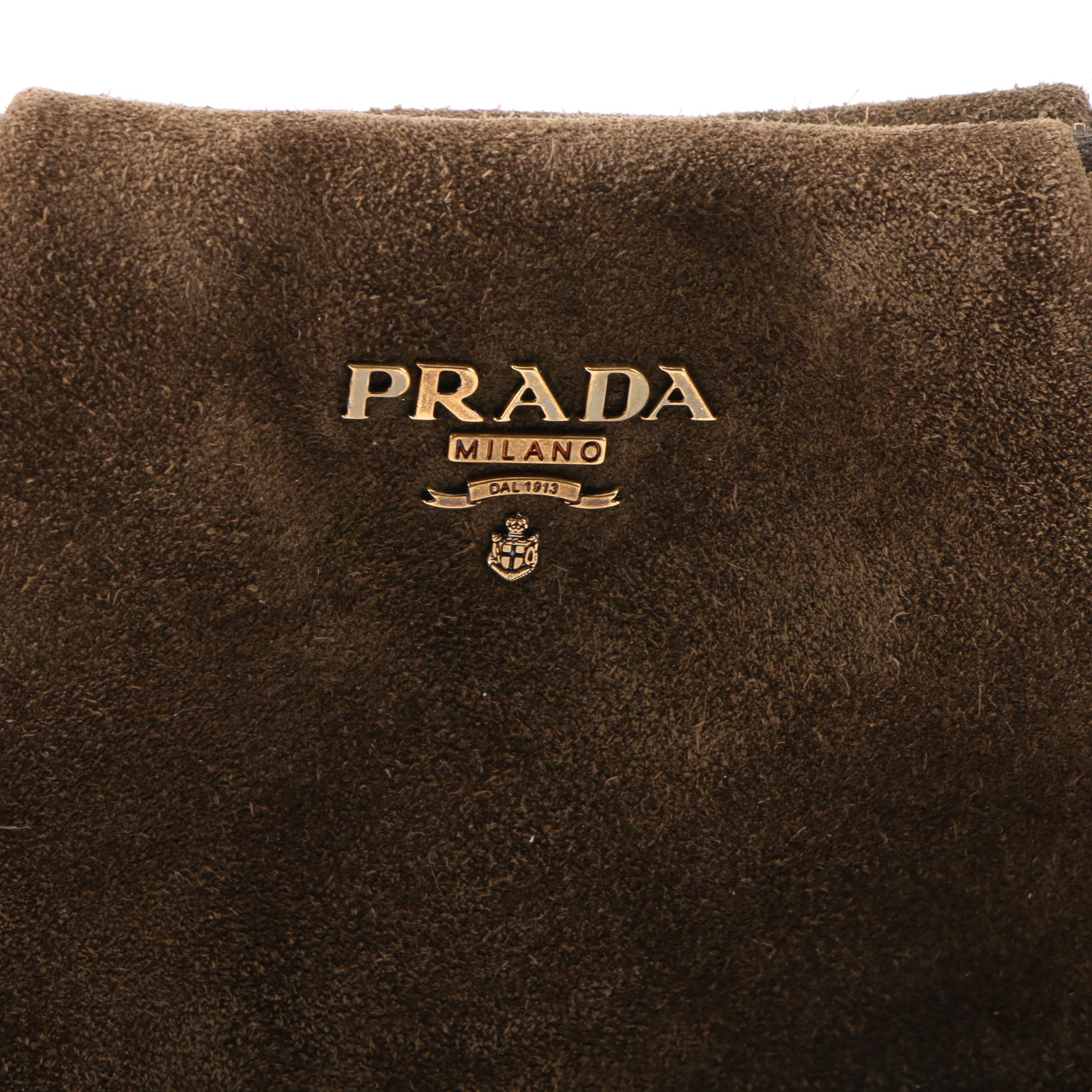 Prada Militare Suede Grommet and Fringe Clutch