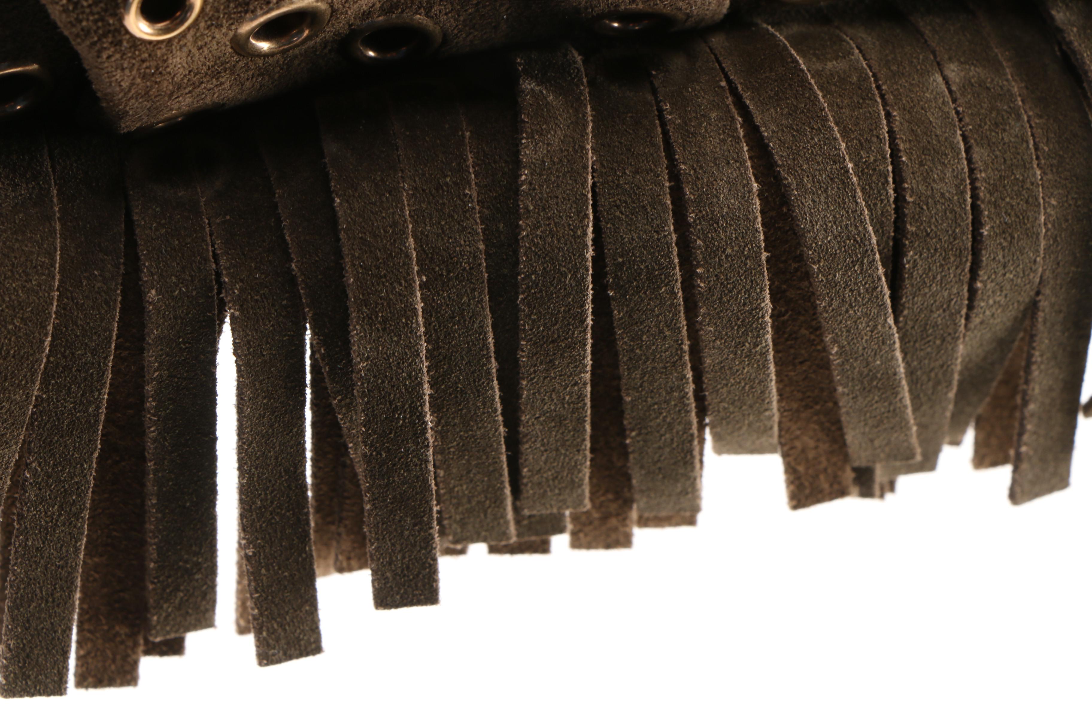 Prada Militare Suede Grommet and Fringe Clutch