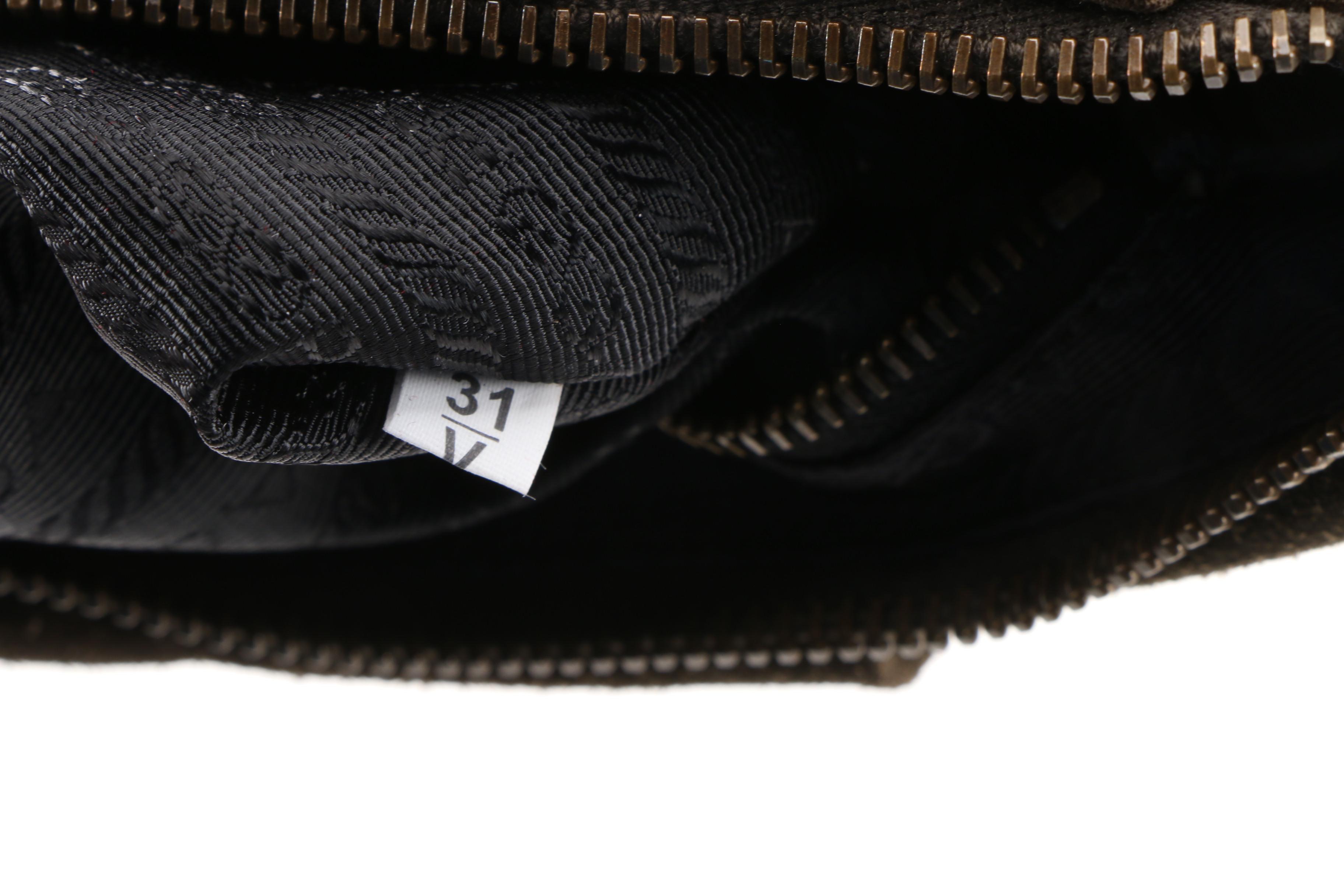 Prada Militare Suede Grommet and Fringe Clutch