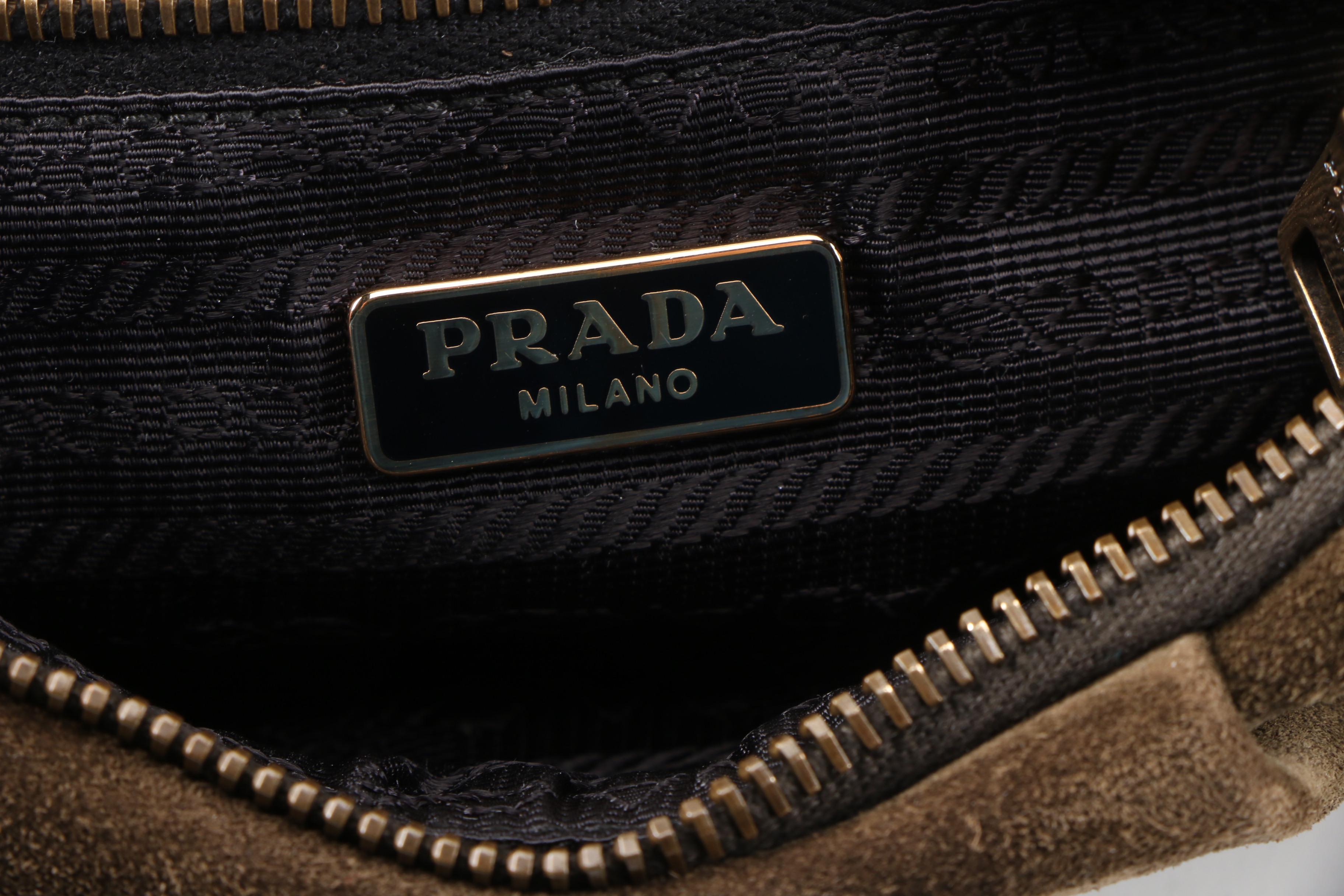 Prada Militare Suede Grommet and Fringe Clutch