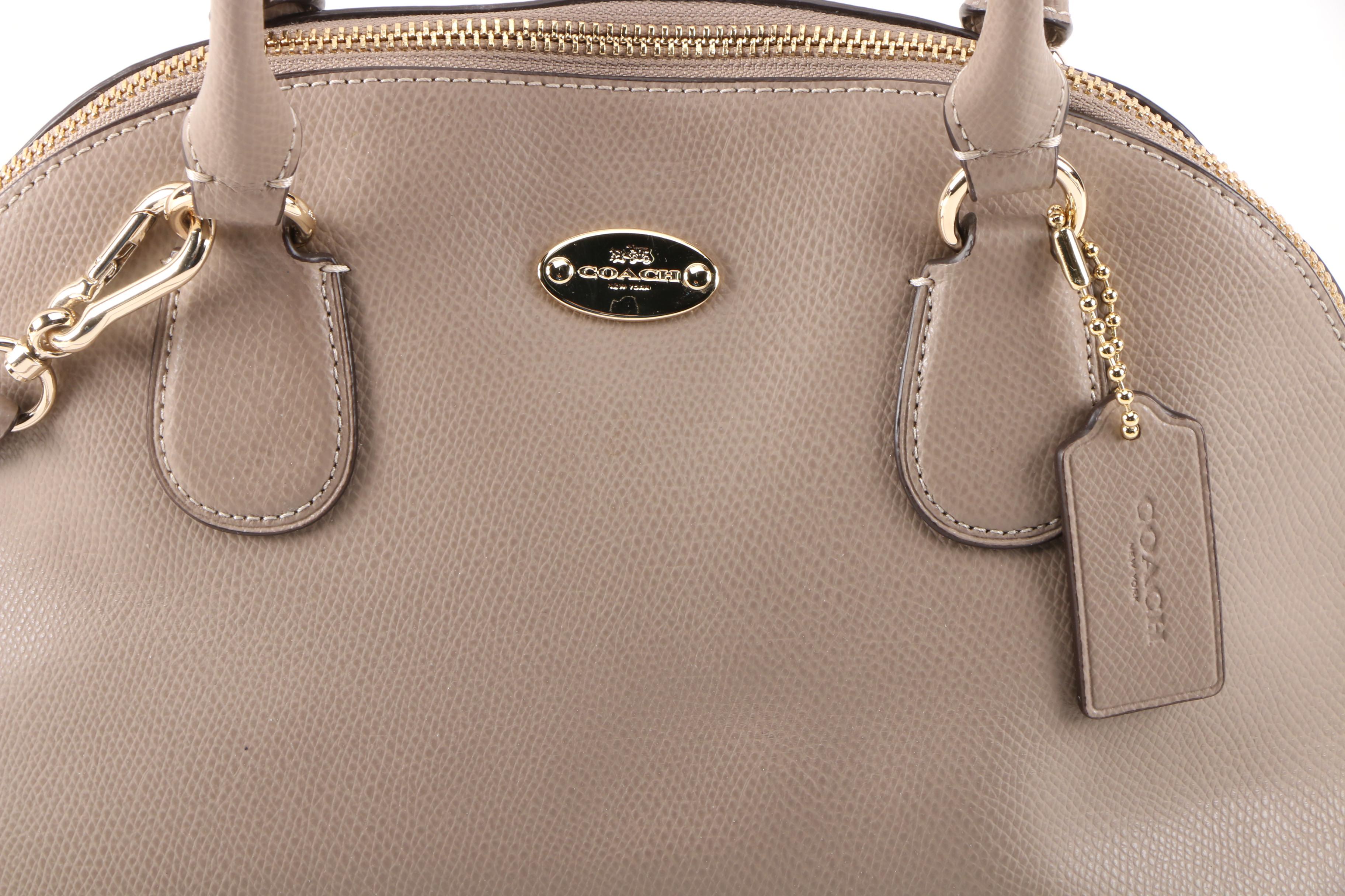 Coach Cora Domed Taupe Grained Leather Convertible Satchel