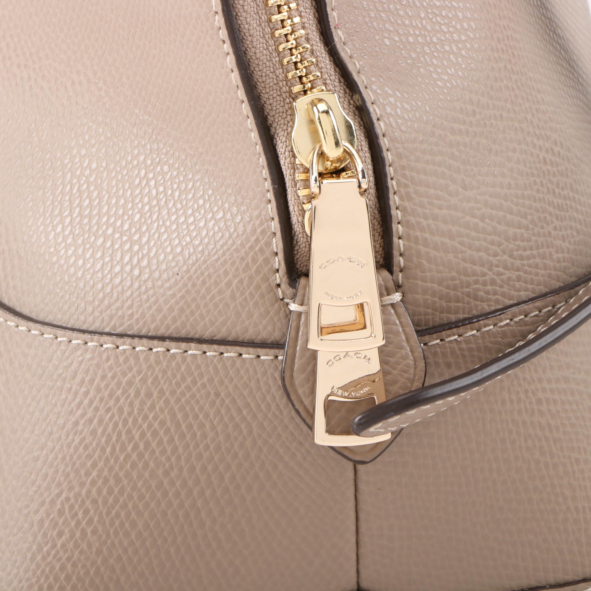 Coach Cora Domed Taupe Grained Leather Convertible Satchel