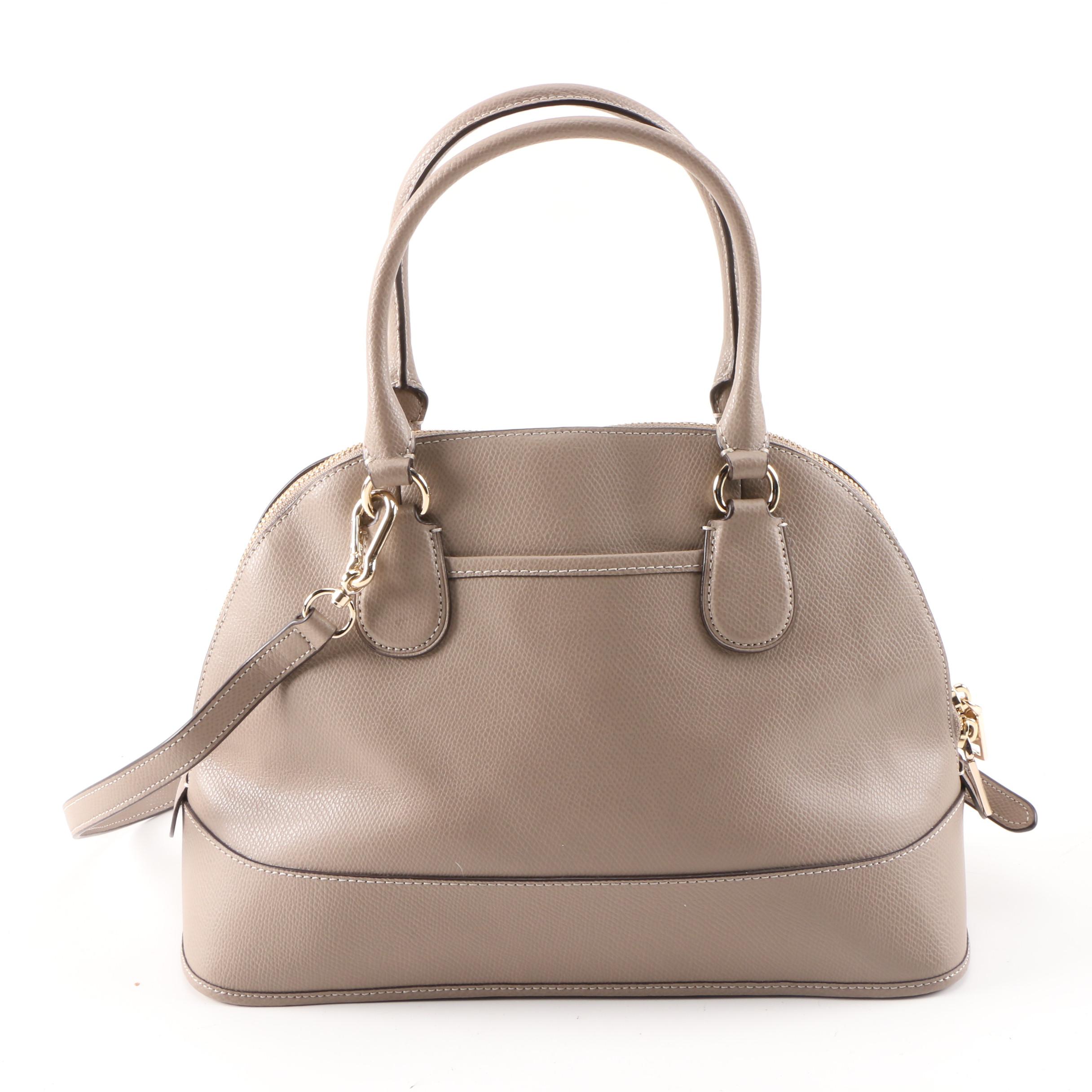 Coach Cora Domed Taupe Grained Leather Convertible Satchel