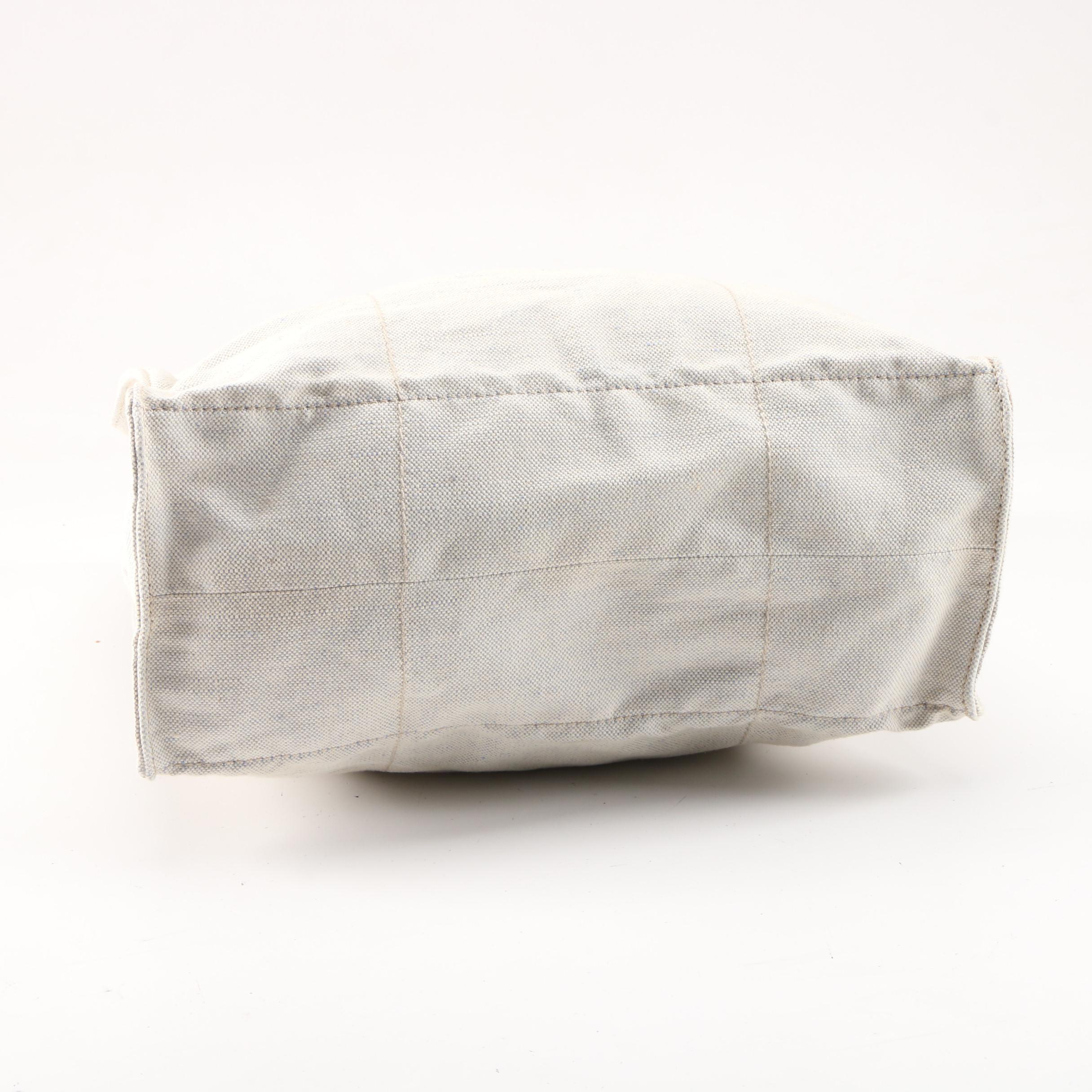 Prada Natural Canapa Canvas and Glazed Turquoise Leather Tote