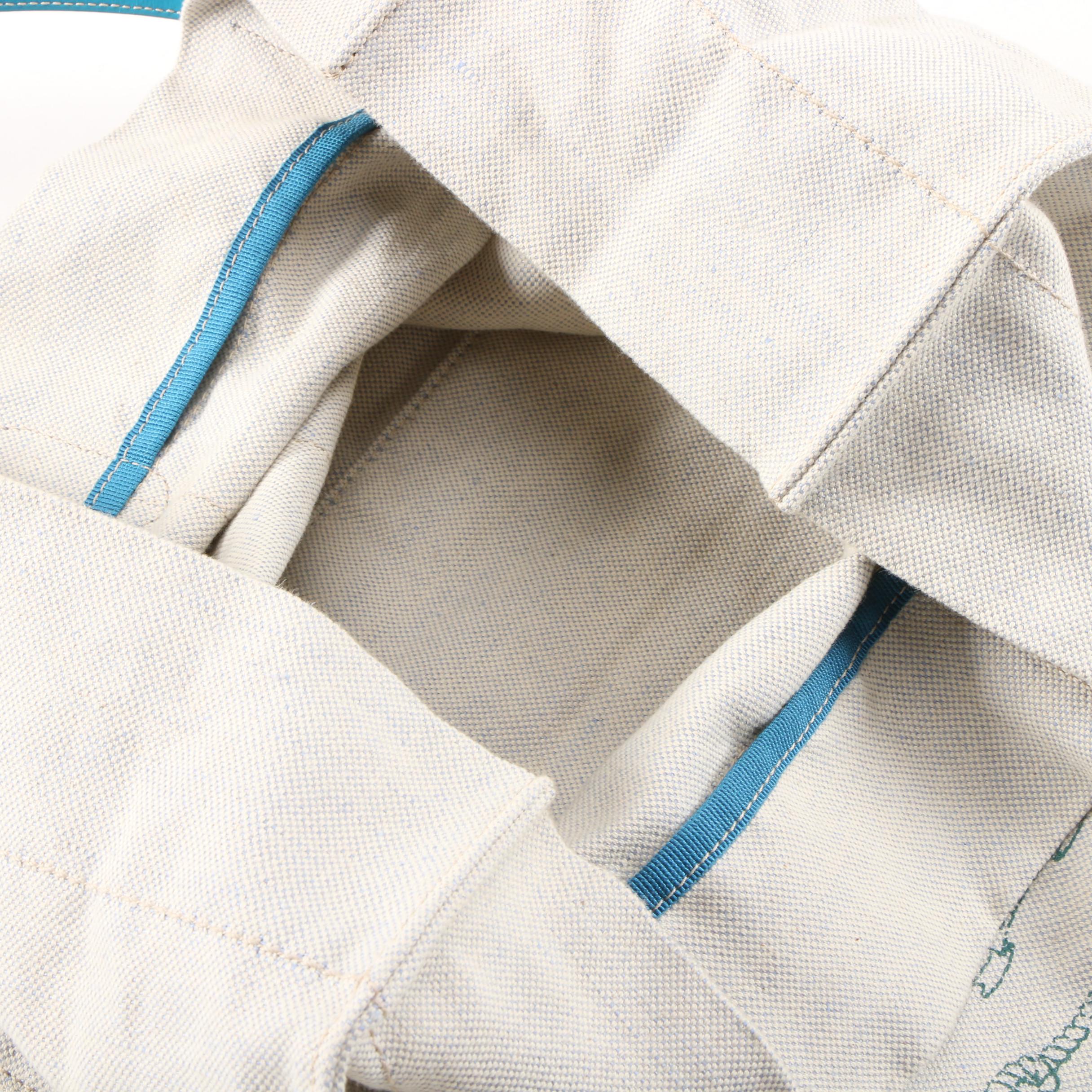 Prada Natural Canapa Canvas and Glazed Turquoise Leather Tote