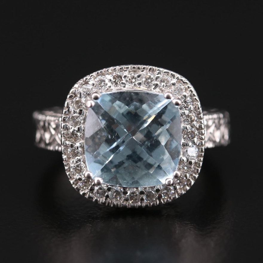 14K White Gold 3.41 CT Aquamarine and Diamond Ring