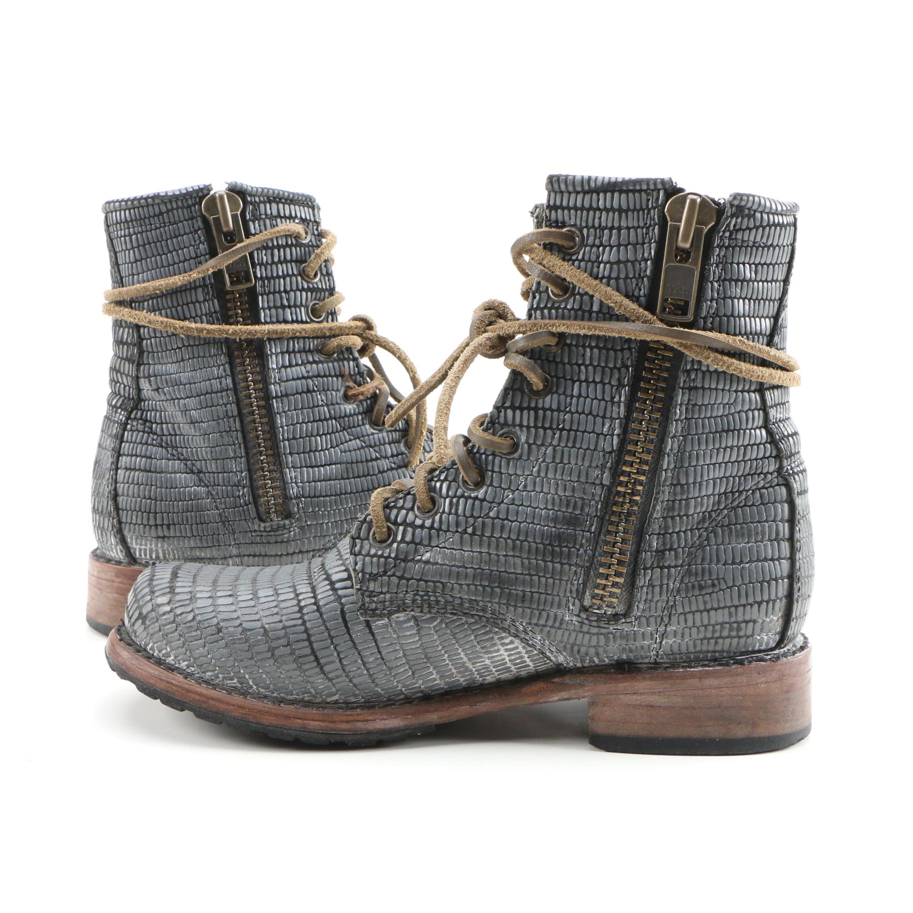 BED|STÜ and Freebird Basket Weave and Embossed Leather Boots