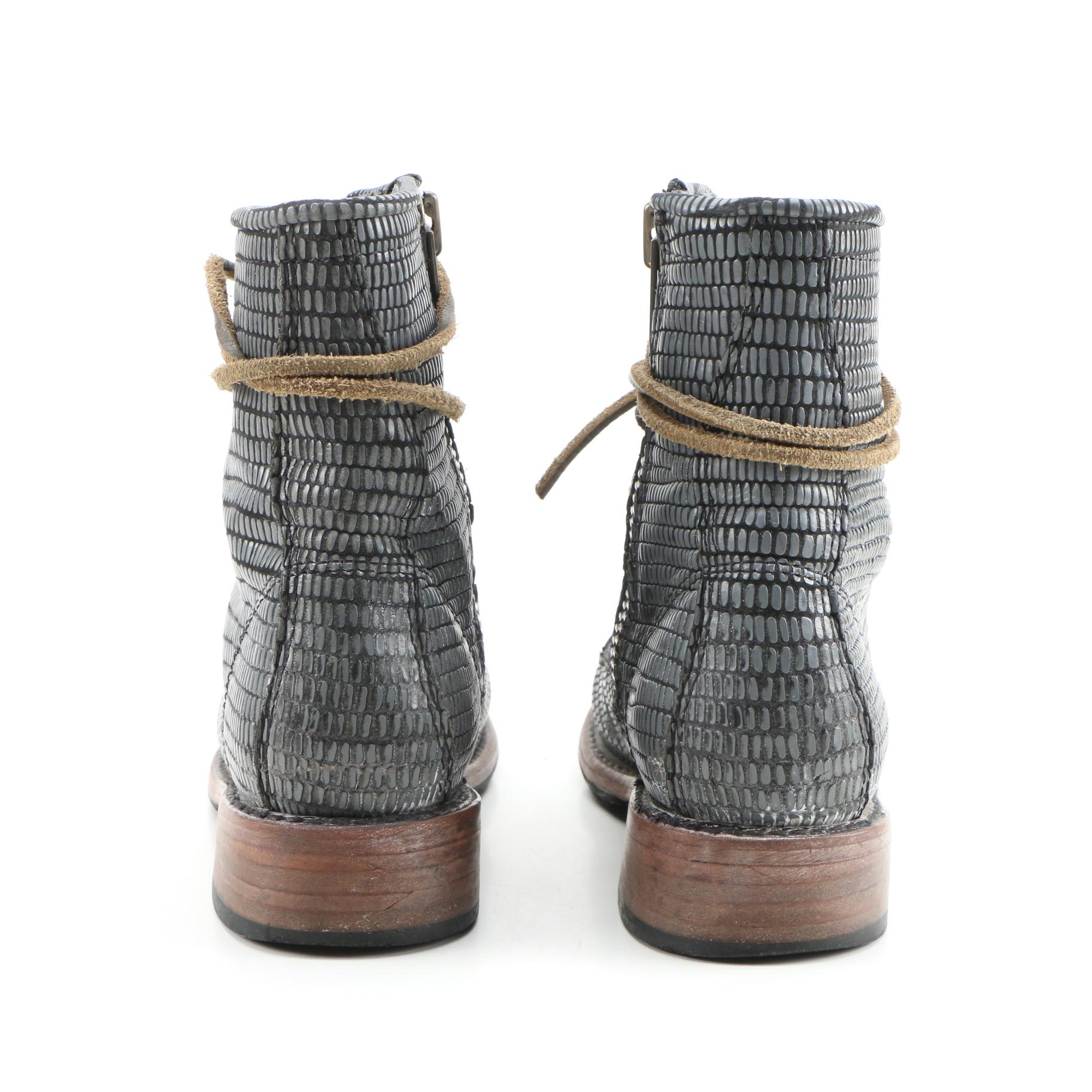 BED|STÜ and Freebird Basket Weave and Embossed Leather Boots