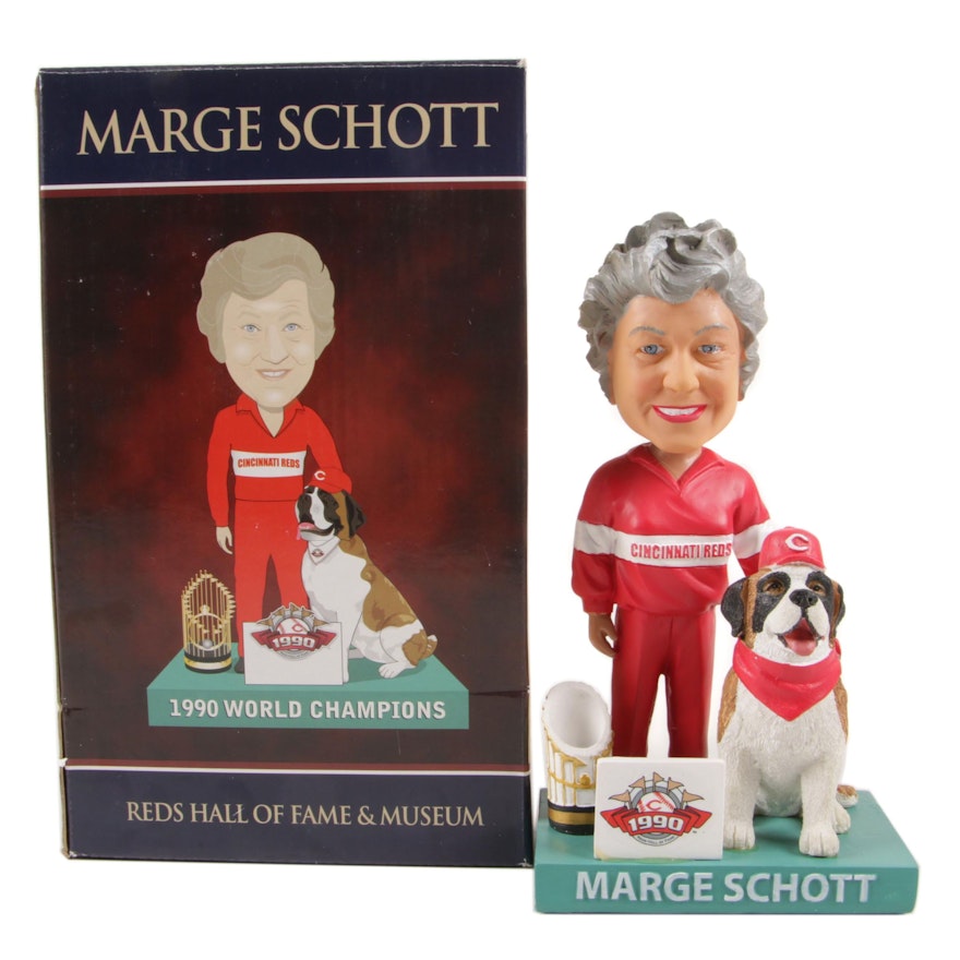 Marge Schott "1990 World Champions" Bobble Head Doll in Original Box
