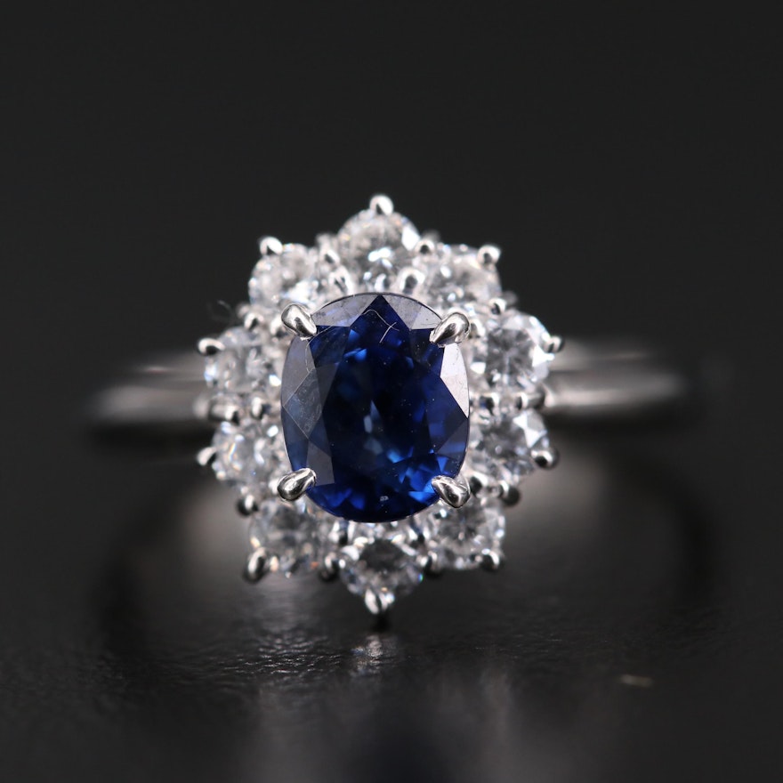 Platinum Sapphire and Diamond Cluster Ring